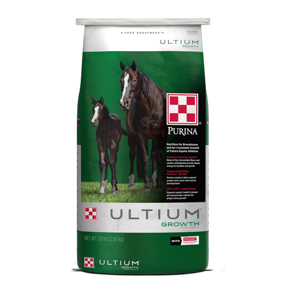 Purina Ultium Growth Horse Formula 50 lb bag, front of package #50 LB
