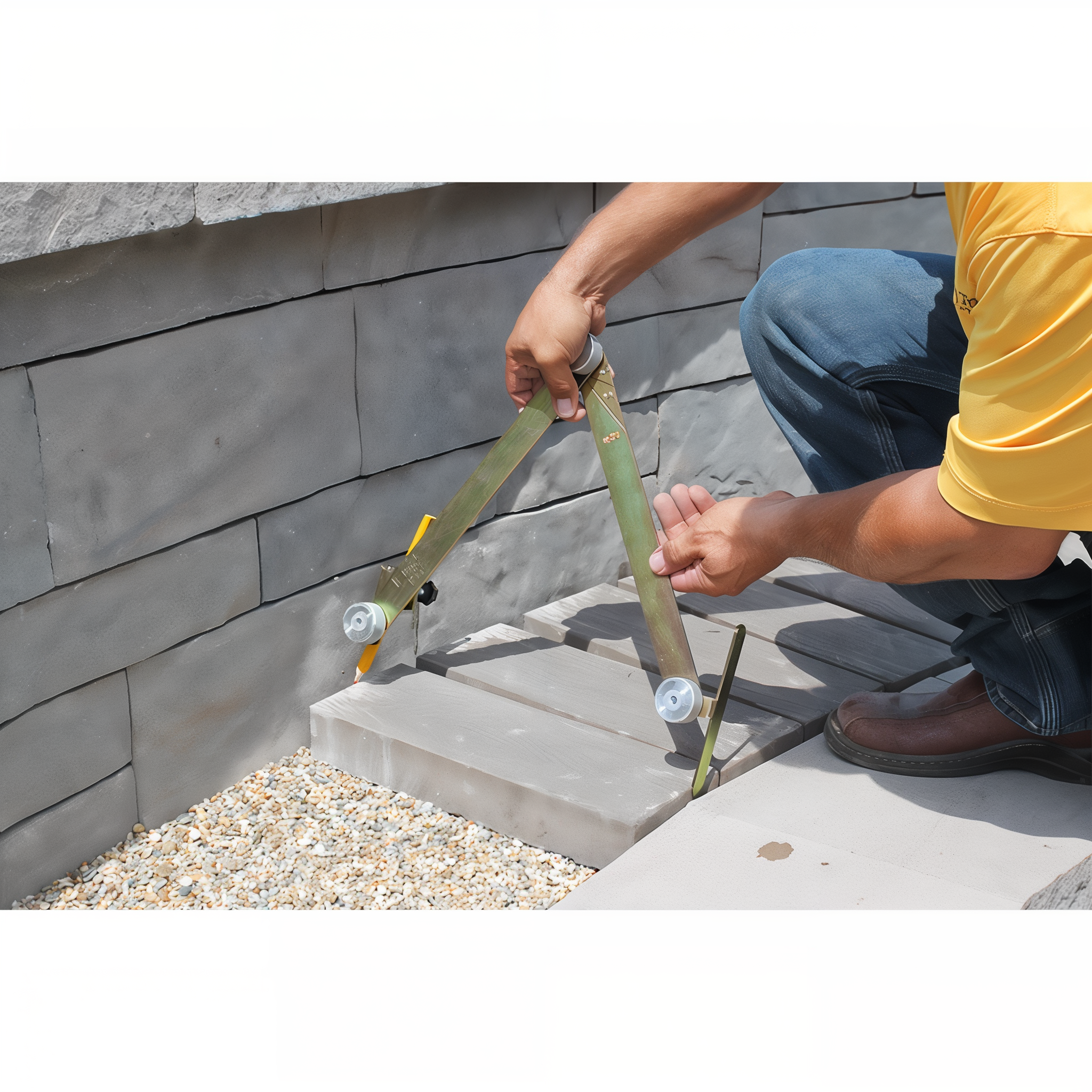 Measuring a paver block edge using the twin-arm Quick-E-Scribes
