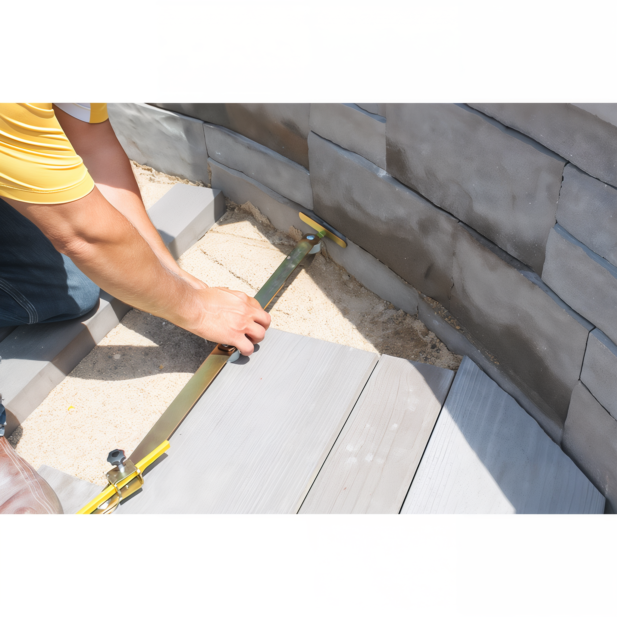 Marking a radius cut on a paver using the Quick-E-Scribes compass function for a circular hardscape feature