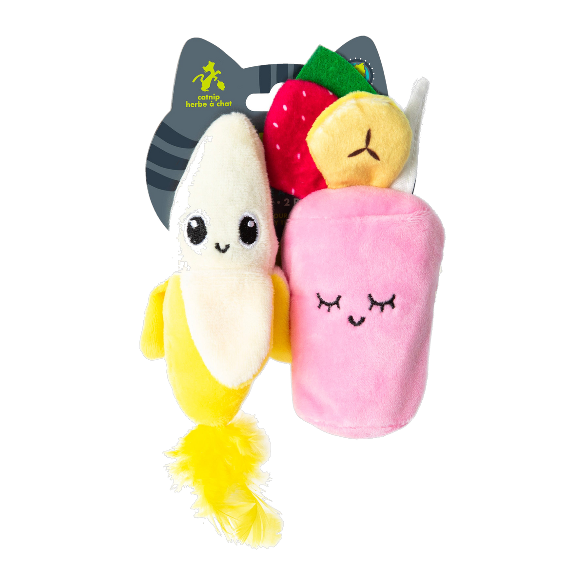 Quirky Kitty Banana Smoothie 2 Pack catnip cat toys retail packaging front view