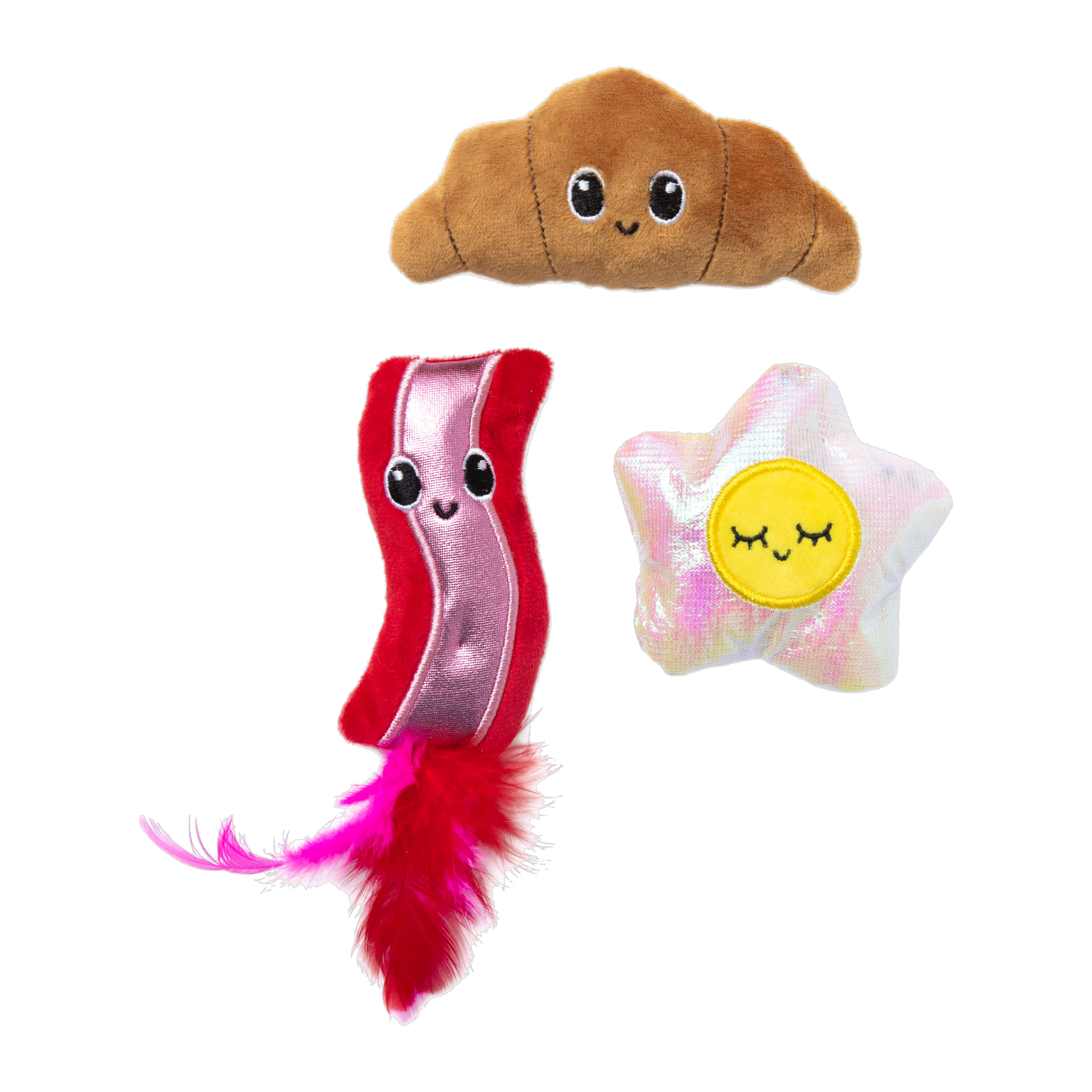Quirky Kitty Brunch Bunch plush croissant, bacon and fried egg catnip cat toys