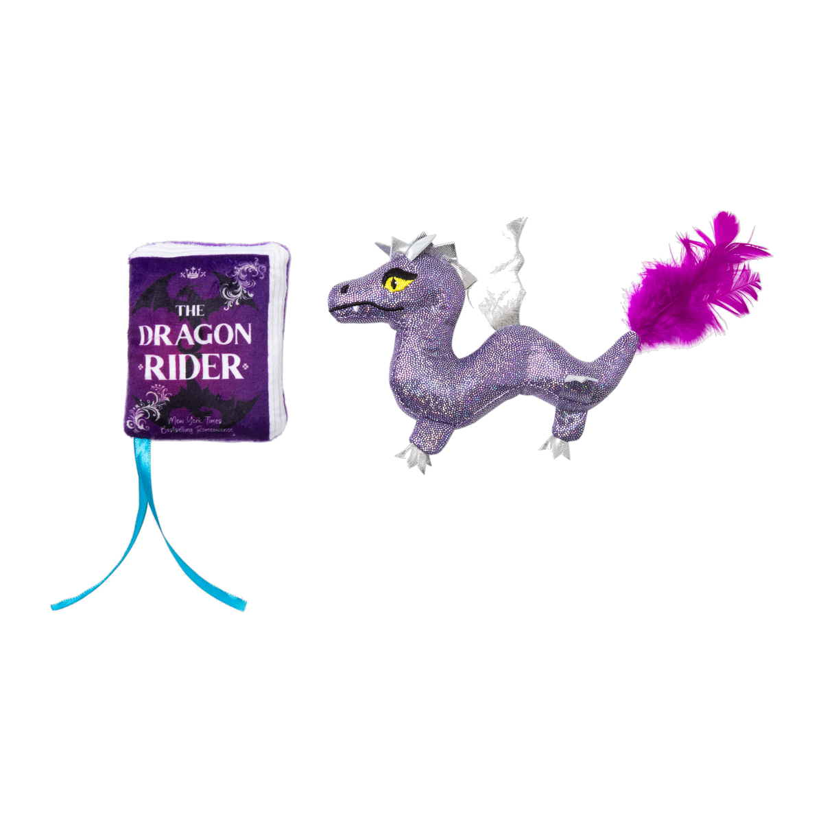 Quirky Kitty Fairy Tail Romance plush Dragon Rider storybook and sparkly purple dragon cat toys