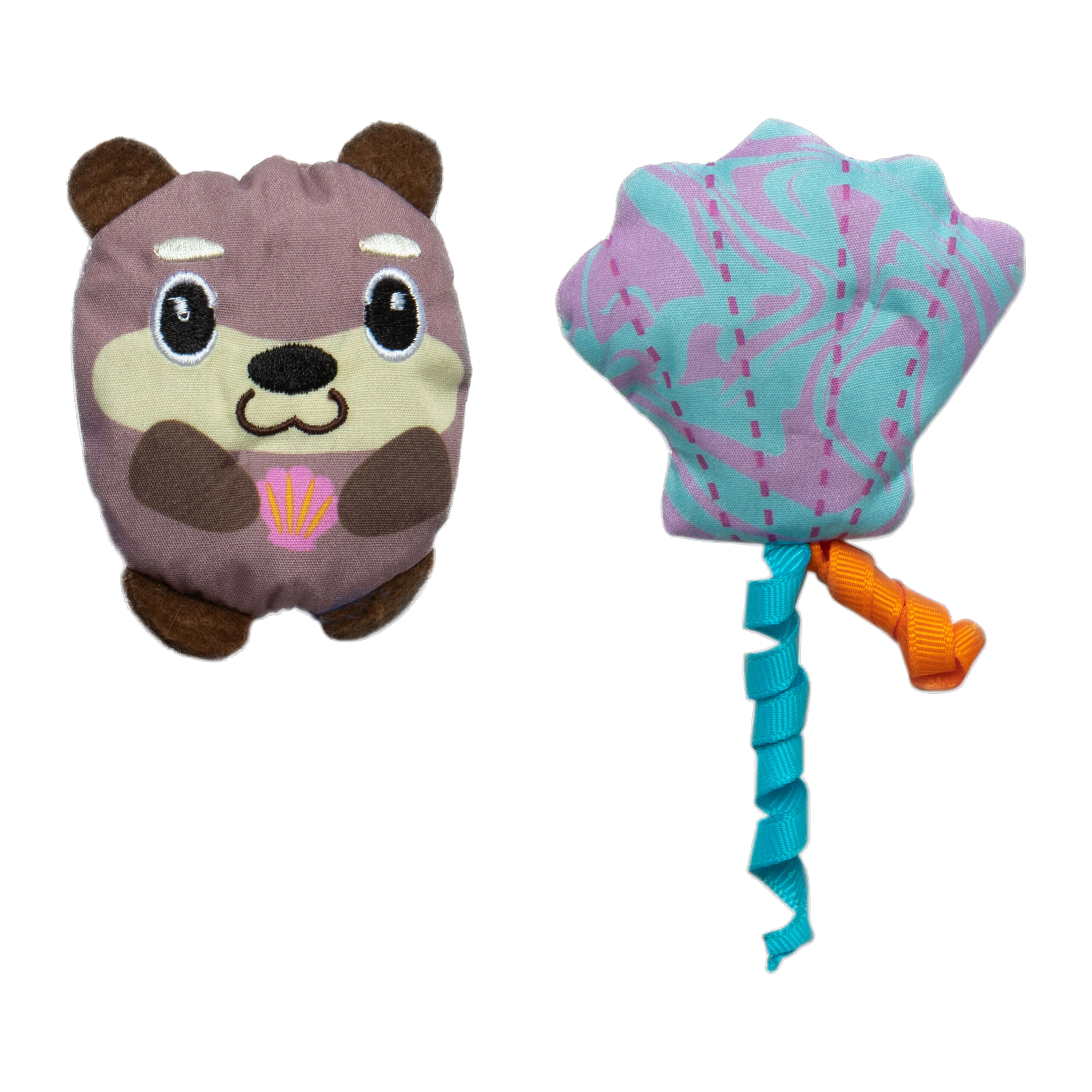 Quirky Kitty Otterly Cool plush otter and marbled seashell cooling catnip cat toys