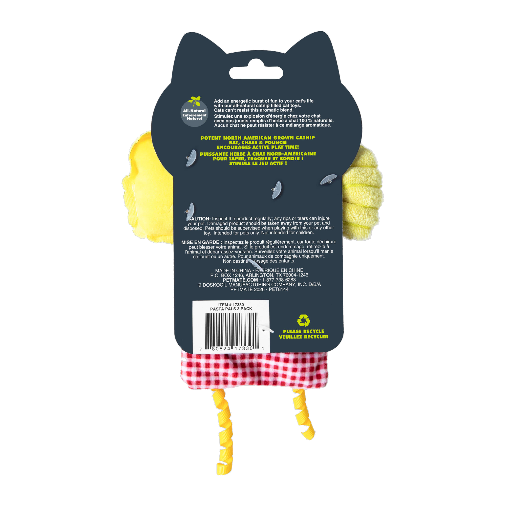 Quirky Kitty Pasta Pals packaging back with product details and catnip information