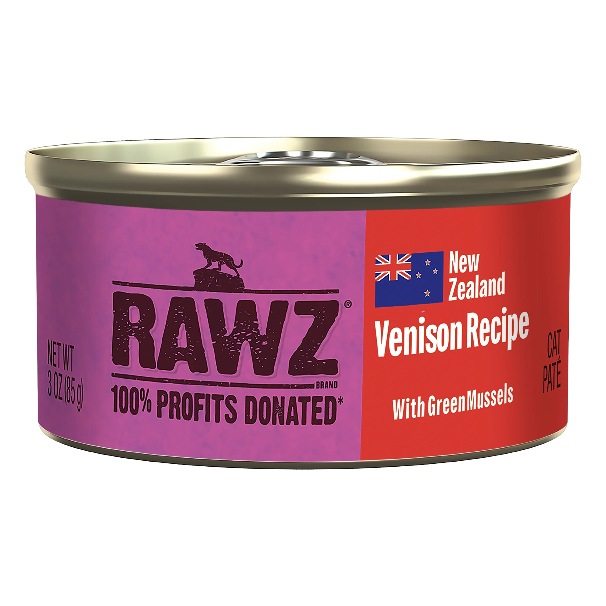 RAWZ 94% New Zealand Venison Recipe with Green Mussels cat pate can front