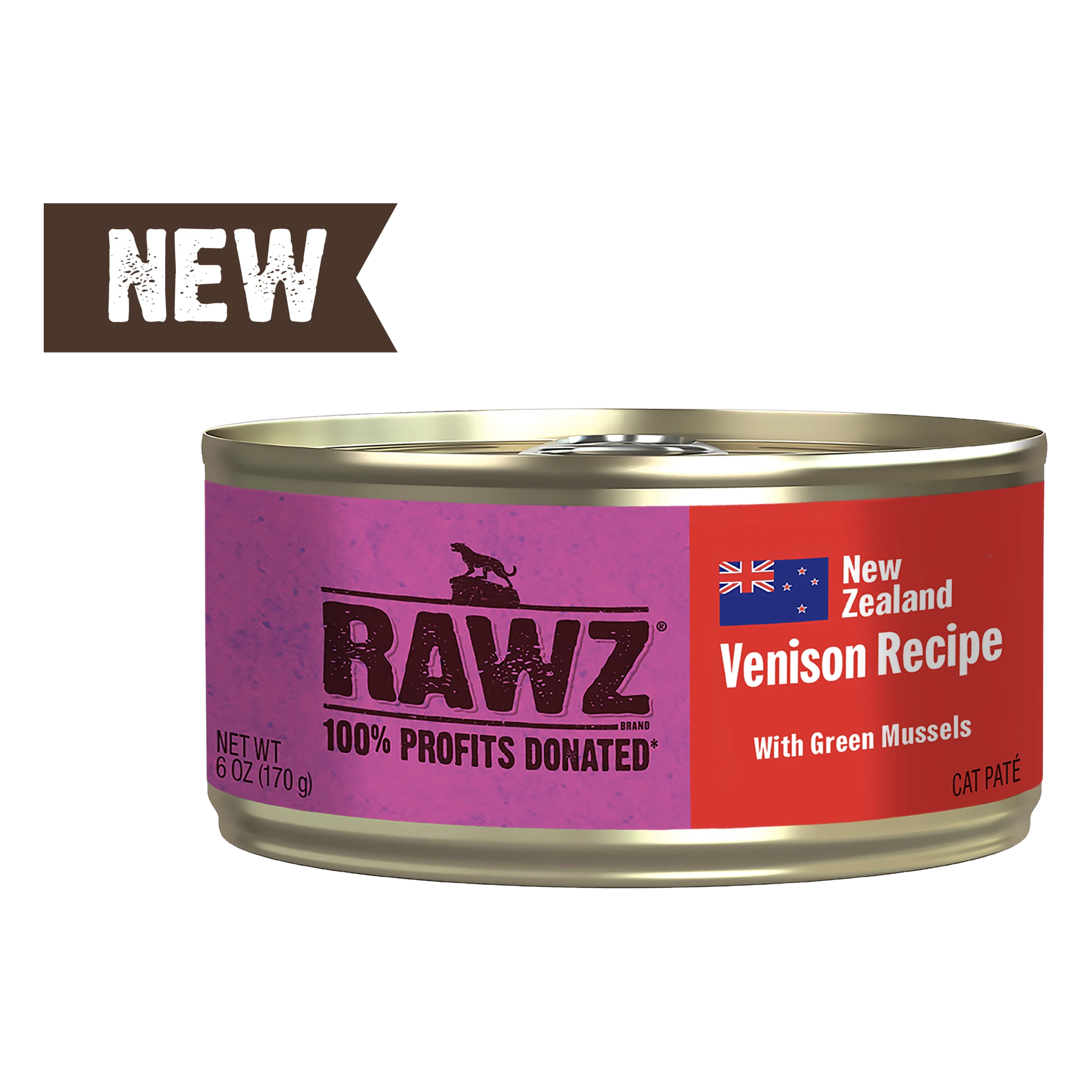 RAWZ 94% New Zealand Venison Recipe with Green Mussels cat pate can front