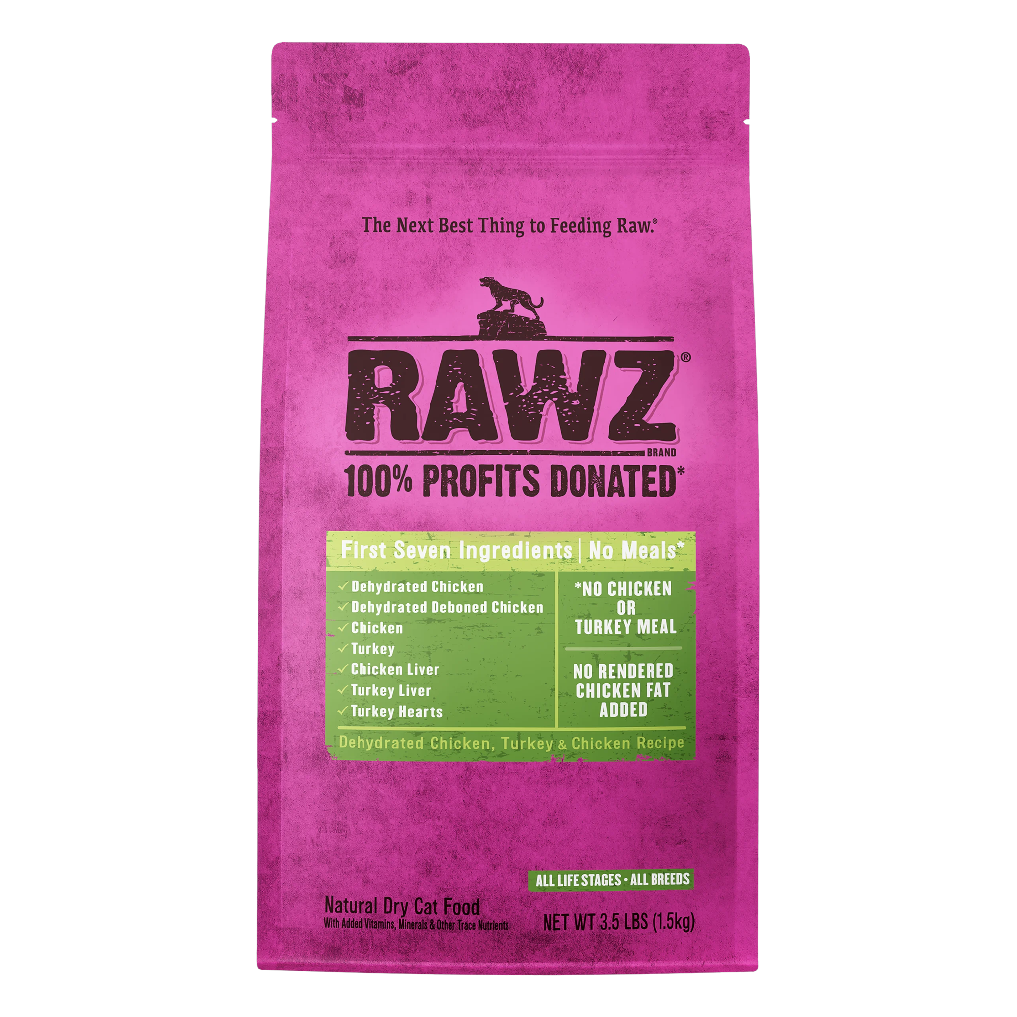 RAWZ Dehydrated Chicken, Turkey and Chicken meal-free dry cat food bag front