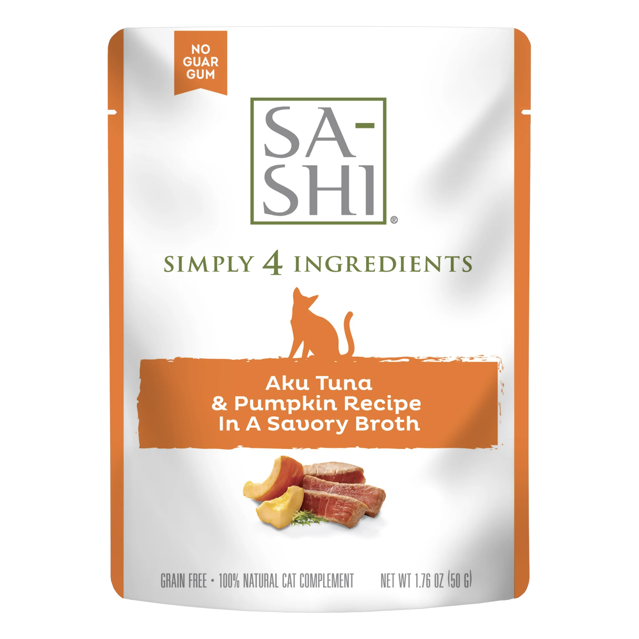 RAWZ Sa-Shi Aku Tuna and Pumpkin Recipe in savory broth cat food pouch front