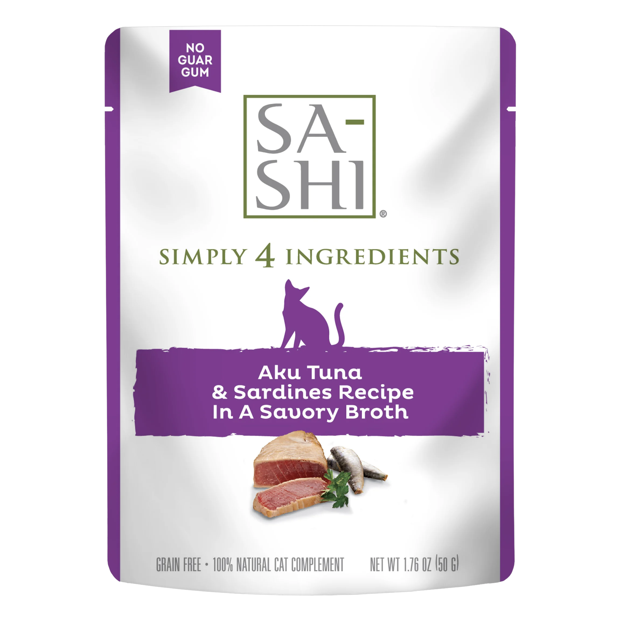 RAWZ Sa-Shi Aku Tuna and Sardines Recipe in savory broth cat food pouch front