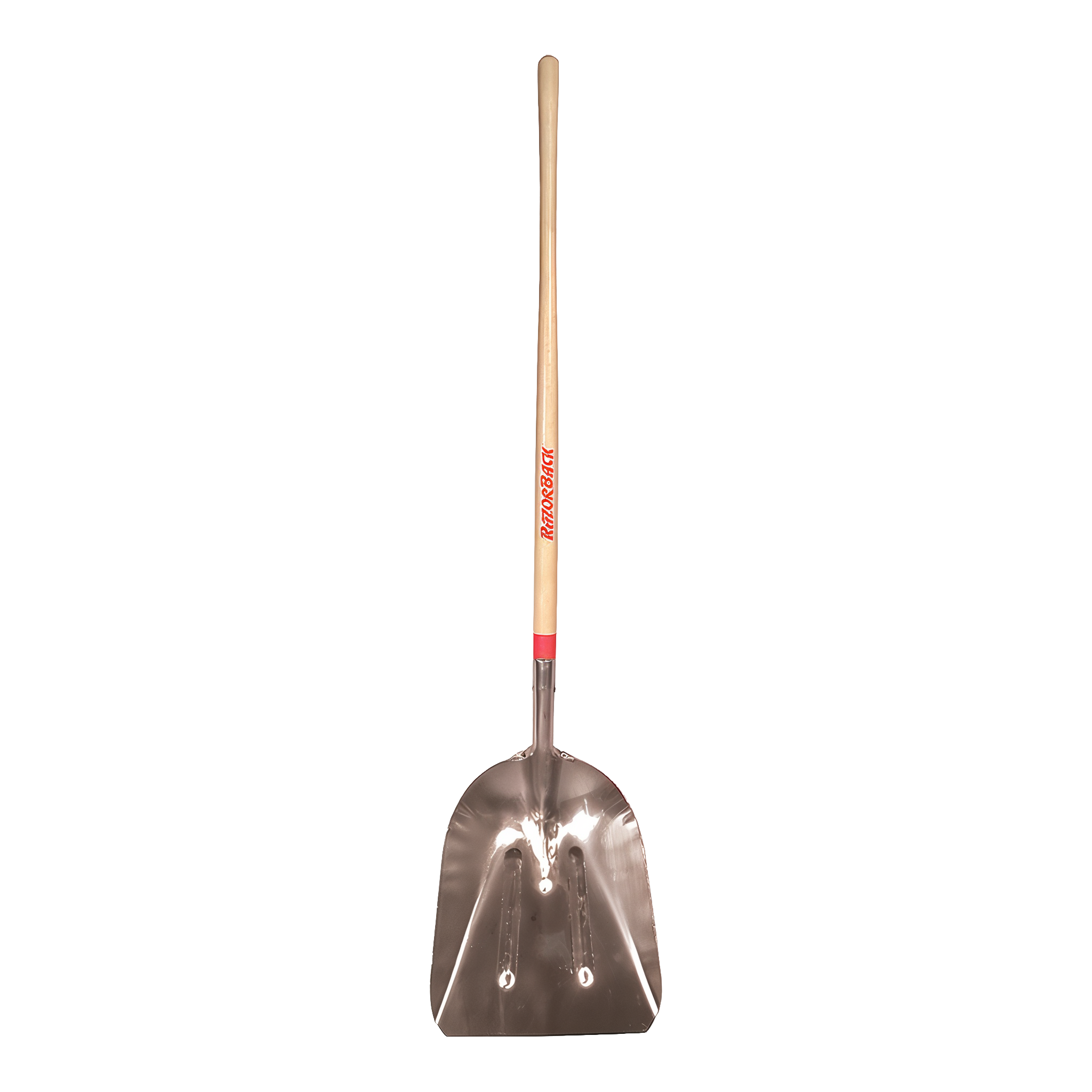 Razor-Back 48-inch Hardwood Handle No. 10 Aluminum Scoop — lightweight rust-proof aluminum western-pattern blade for grain, seed, feed, mulch, sand, and soil