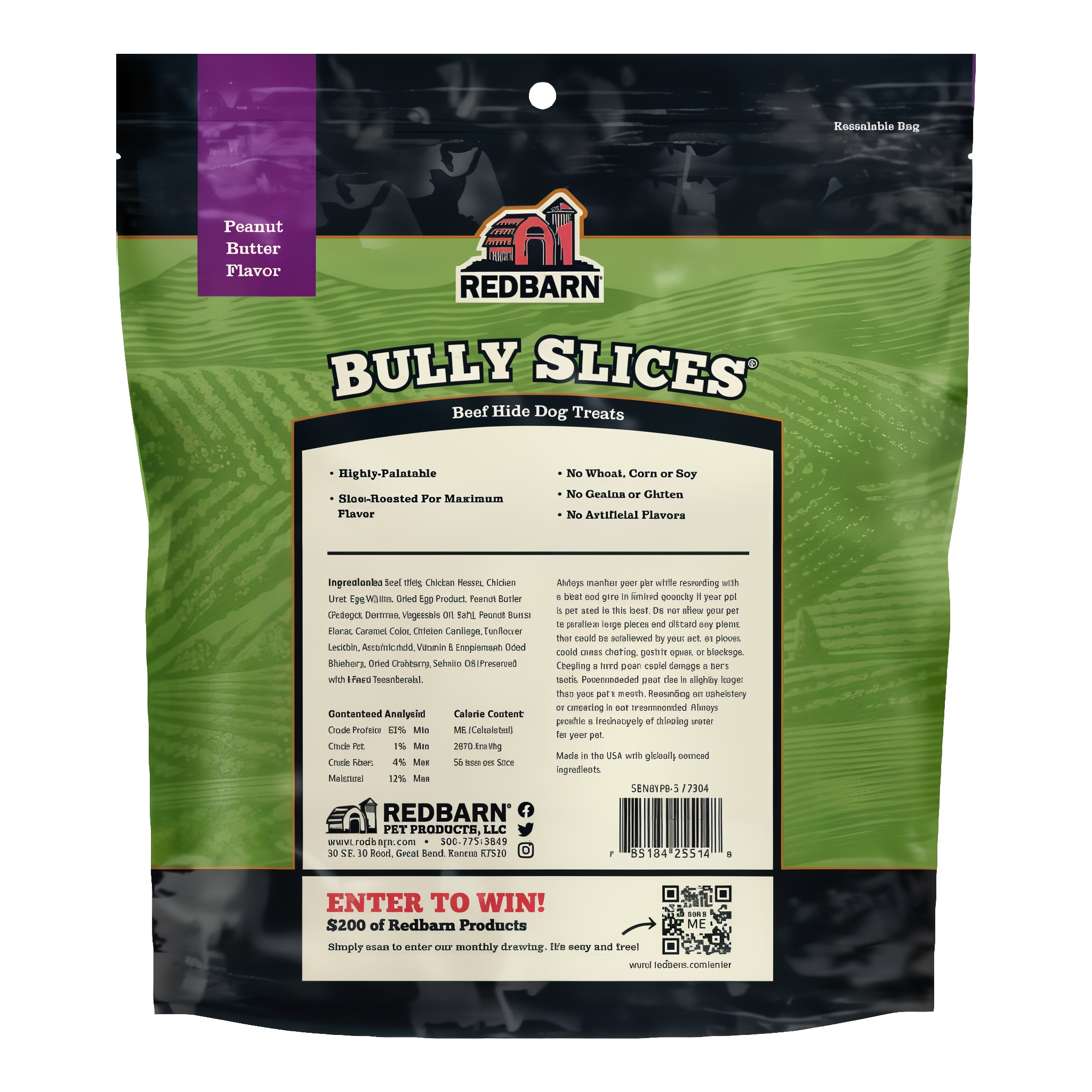 Redbarn Bully Slices Peanut Butter Flavor package back