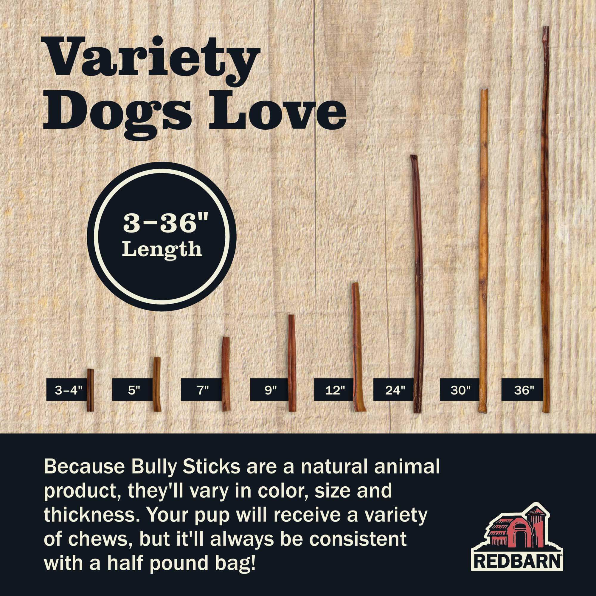 Redbarn Bully Stick sizerange