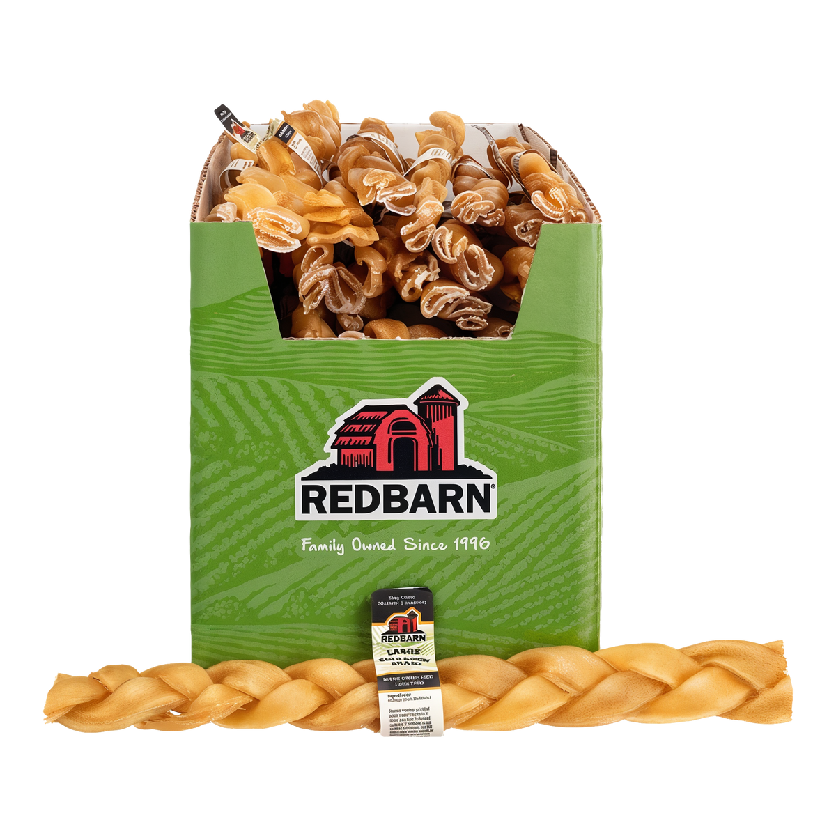 Redbarn Collagen Braid -- large collagen braid in front of retail display box #Large#Per Unit