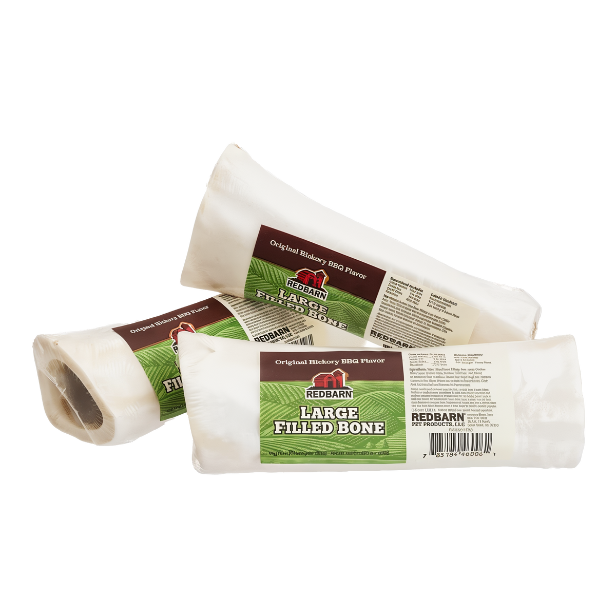 Redbarn Filled Bone Hickory BBQ Flavor -- picture of 3 redbarn large filled bone hickory bbq flavor