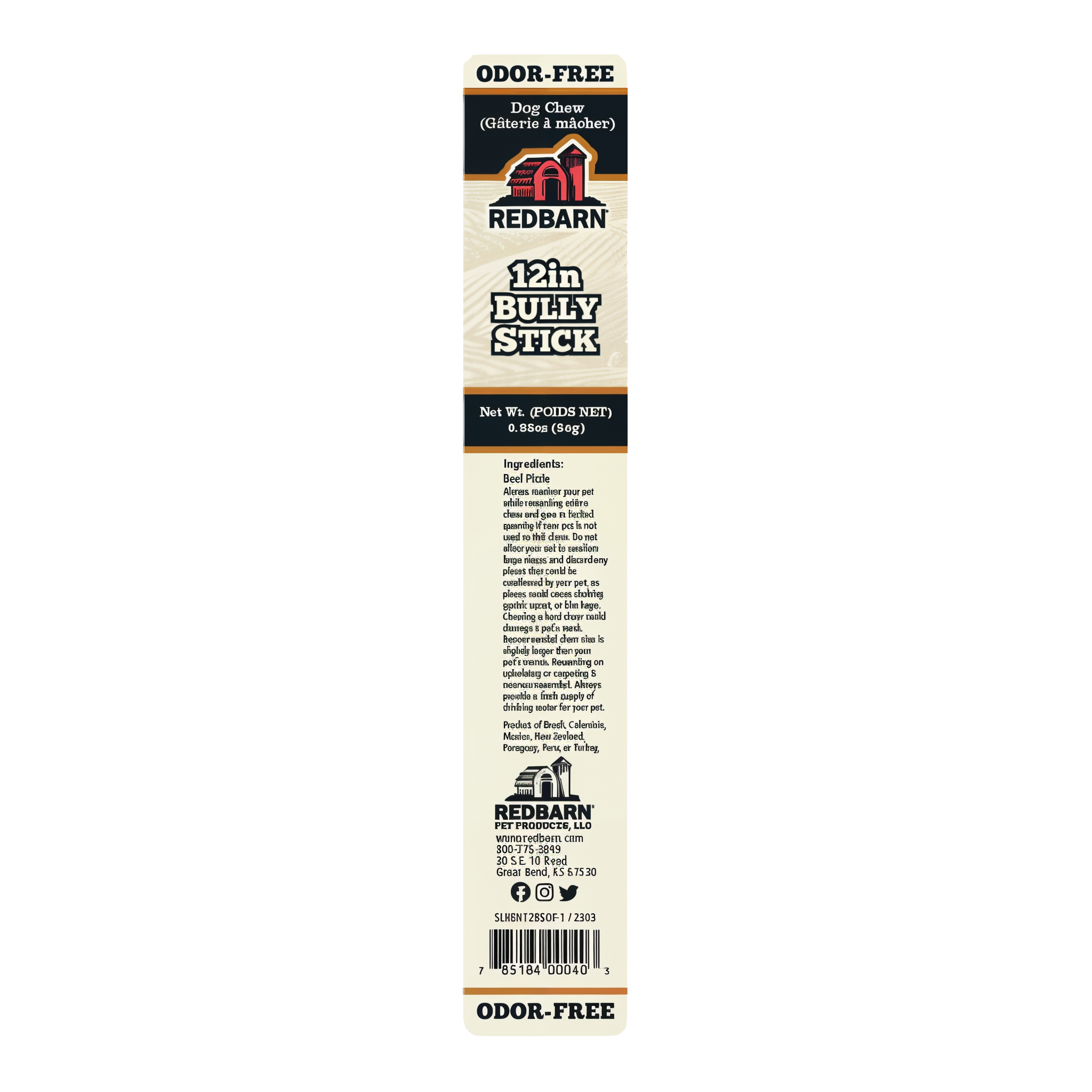 Redbarn Odor-Free Bully Stick package back