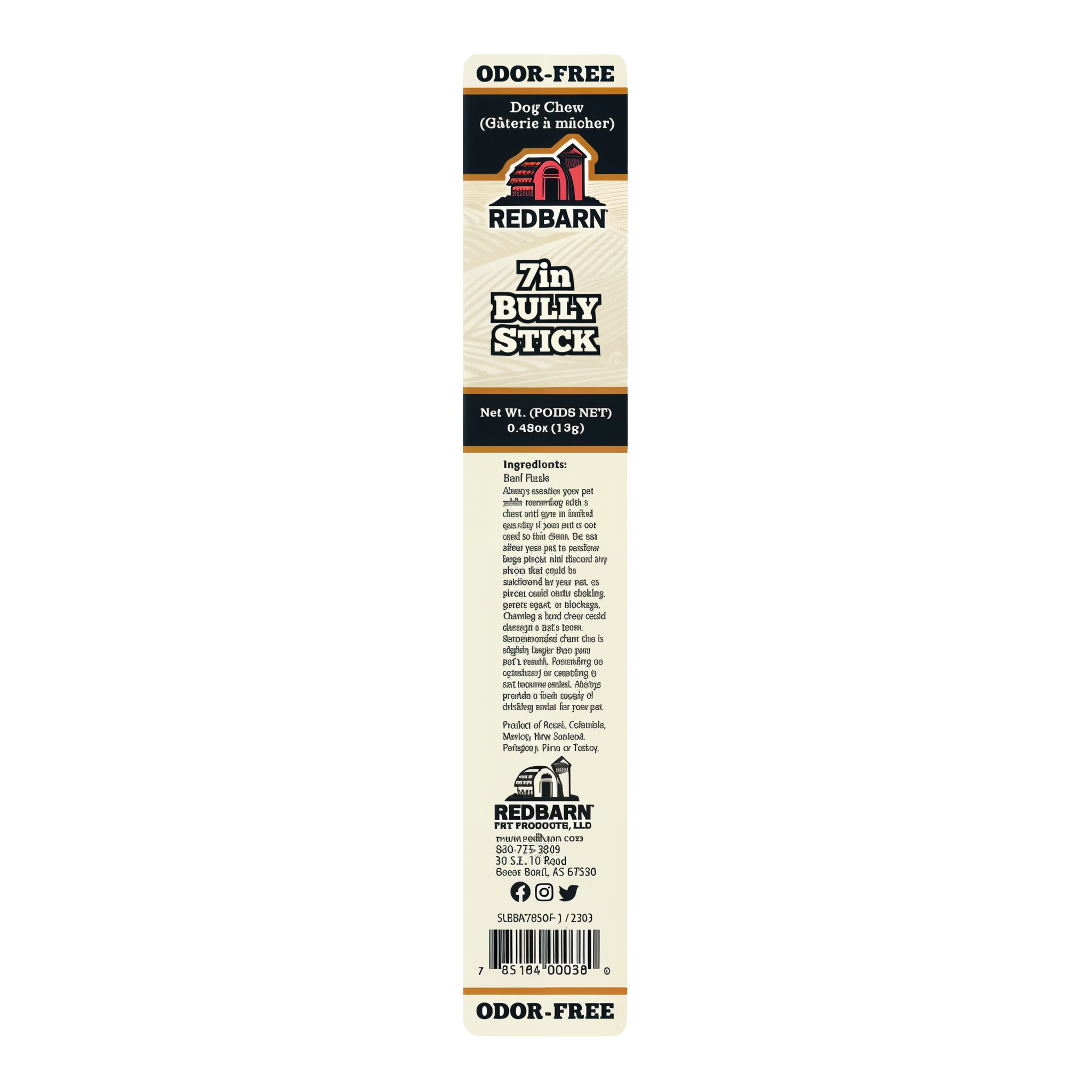 Redbarn Odor-Free Bully Stick package back
