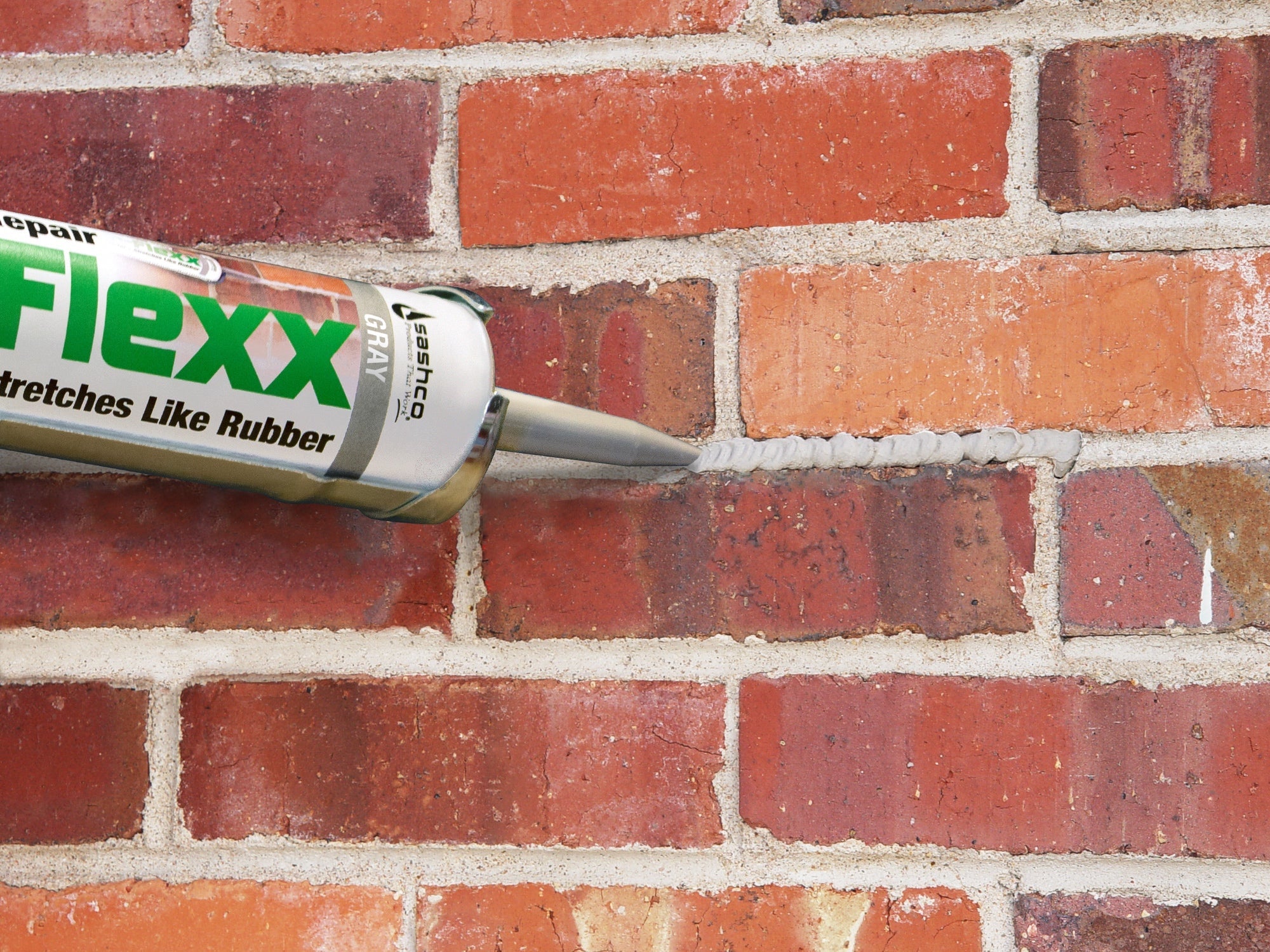 Applying Sashco Mor-Flexx into a brick mortar joint with a caulk gun