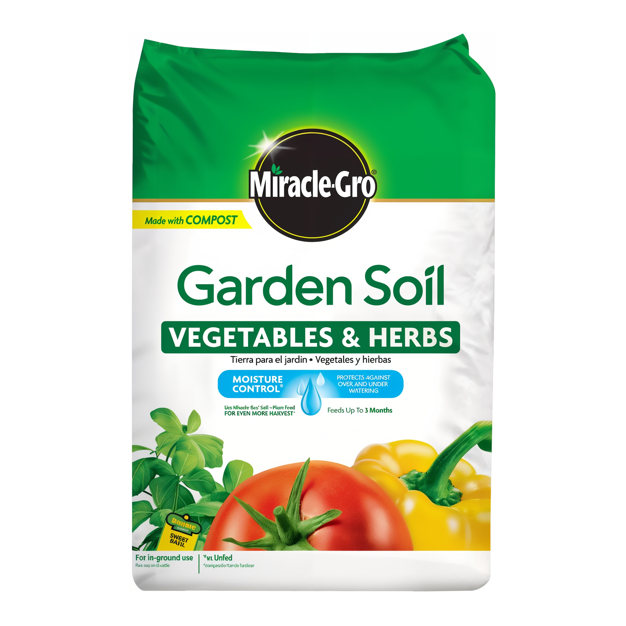 Scotts Miracle-Gro Garden Soil Vegetables & Herbs, 1.5 cubic foot bag, in-ground garden soil made with compost and Moisture Control