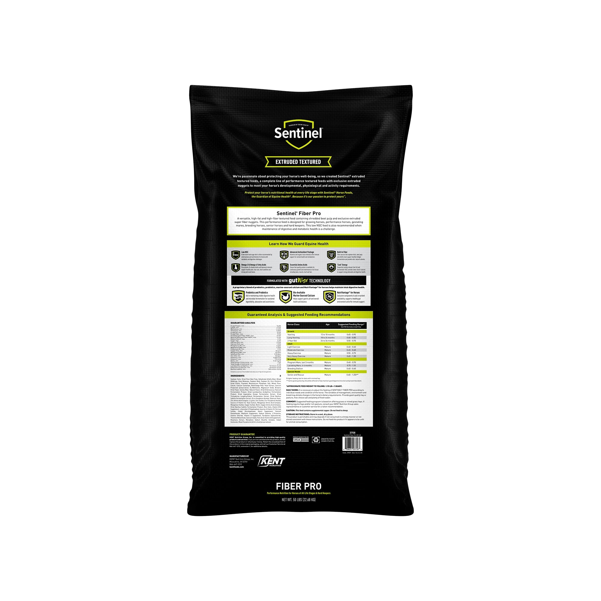 Sentinel Fiber Pro back of bag - nutrition label and guaranteed analysis