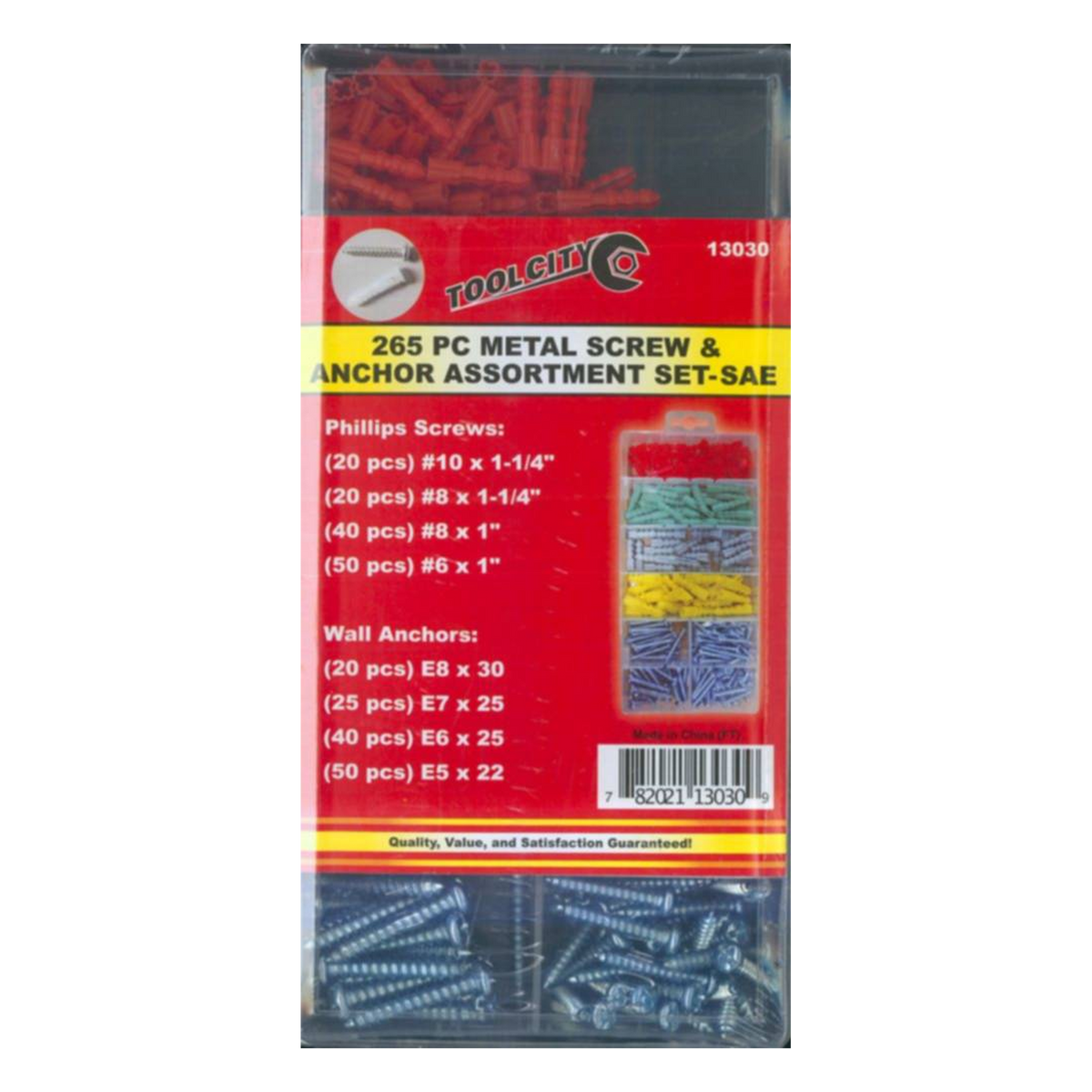 Service Tool 265 PC Metal Screw and Anchor Assortment Set - SAE -- package front