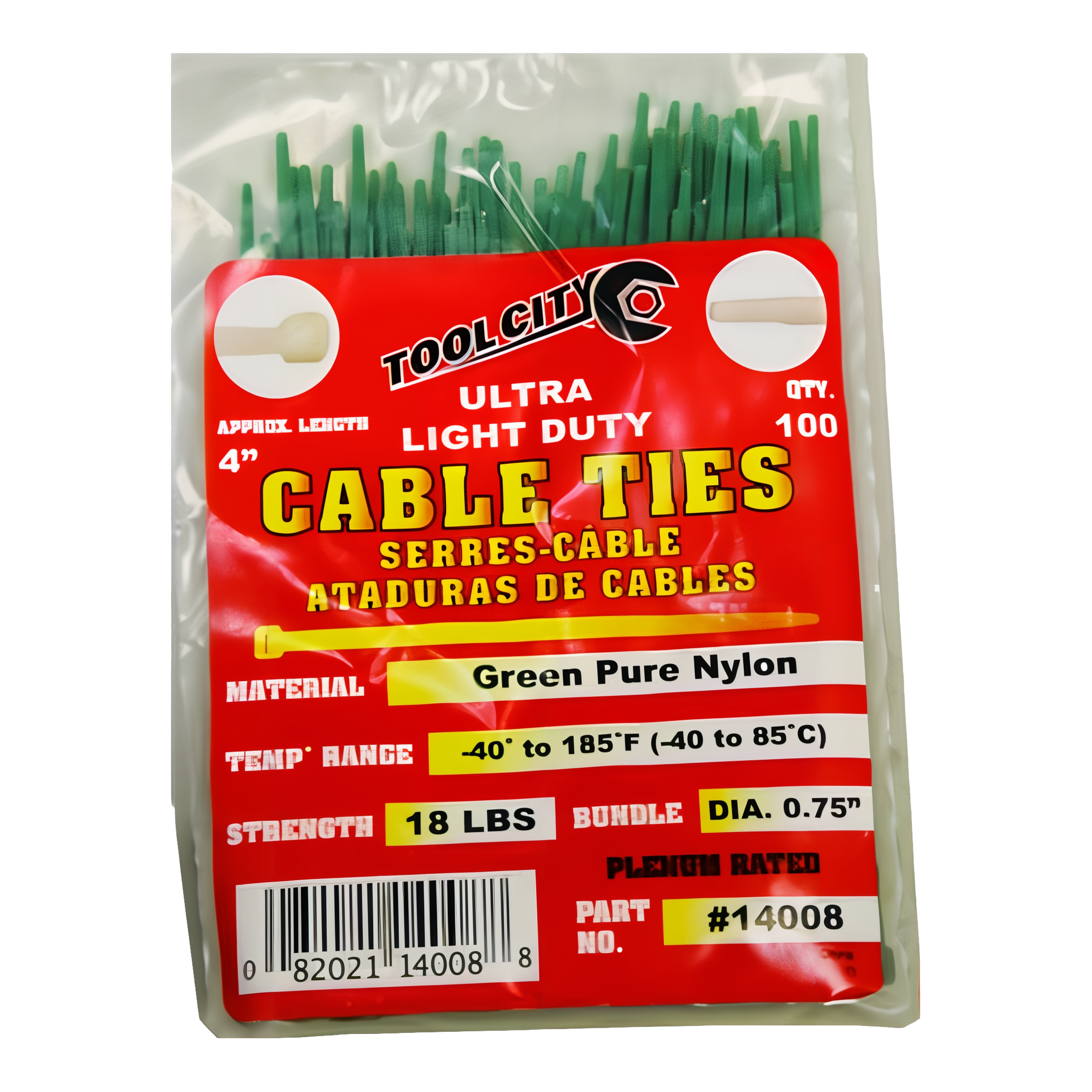 Tool City Green Cable Tie, 4 inch ultra light duty green tie.