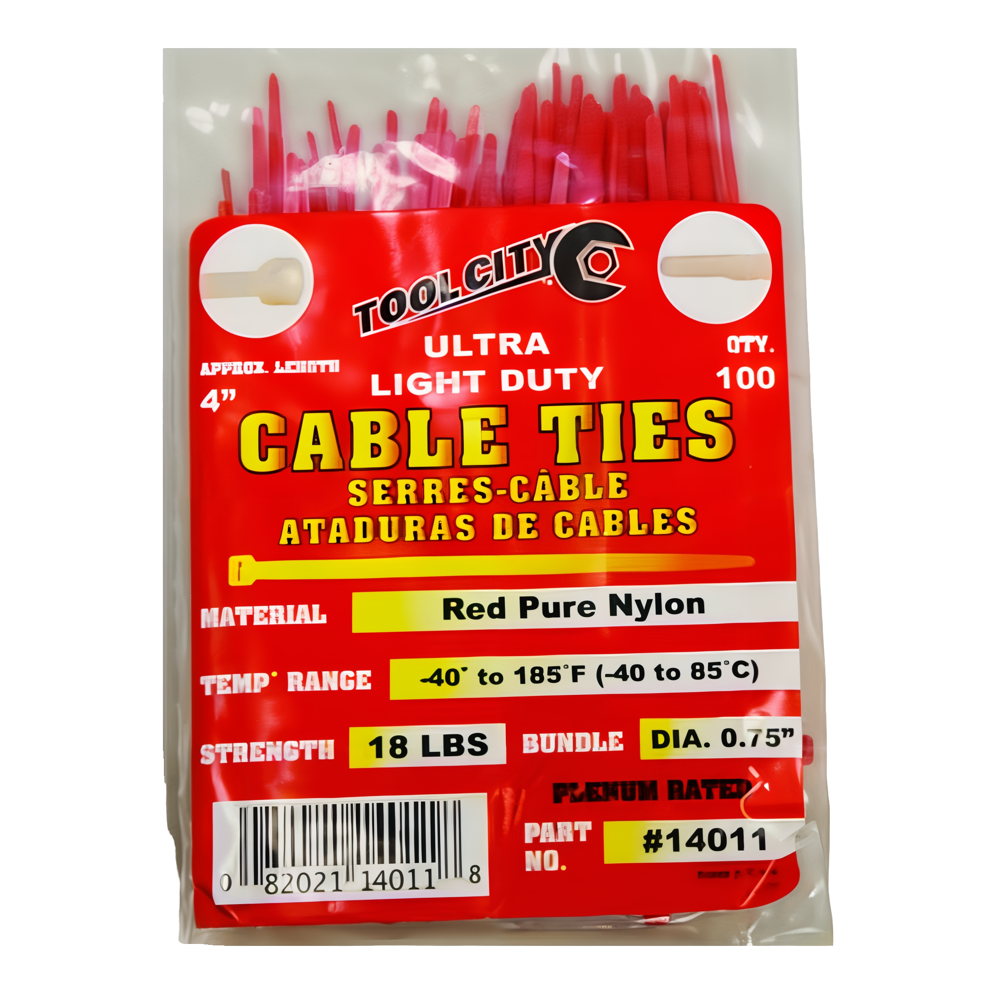 Tool City Red Cable Tie, 4 inch, ultra light duty.