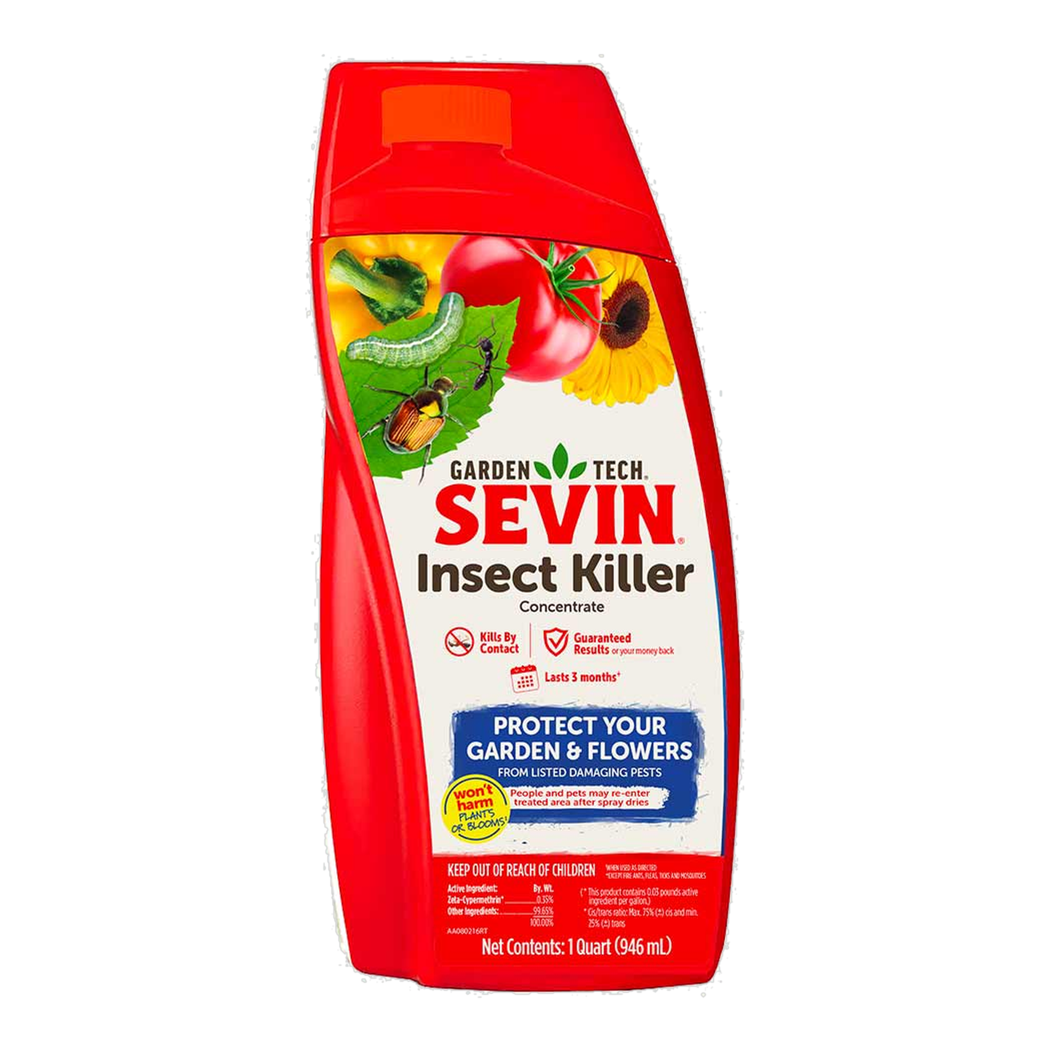 Sevin Insect Killer Concentrate 32 oz bottle, front label showing kills by contact and 3 month protection