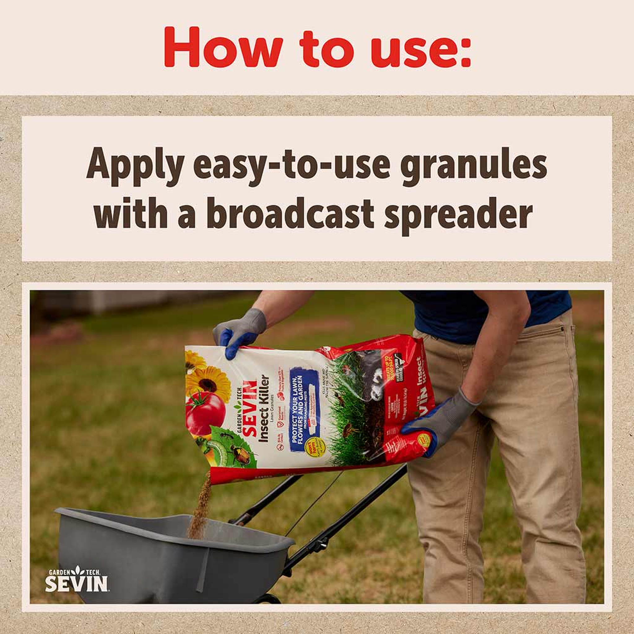 How to use: apply easy-to-use granules with a broadcast spreader
