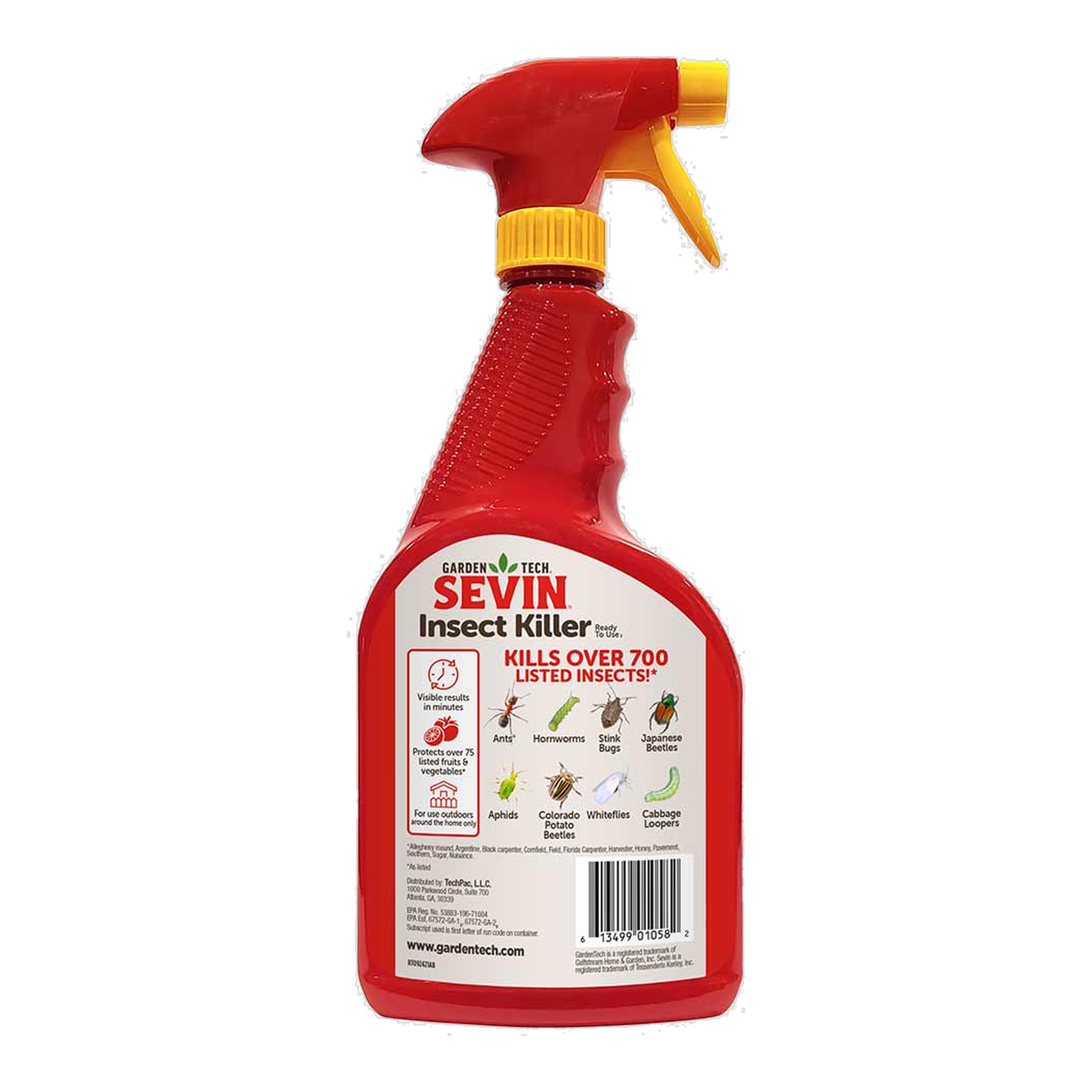 Back label of Sevin Ready-to-Use Insect Killer 32 oz trigger spray with directions