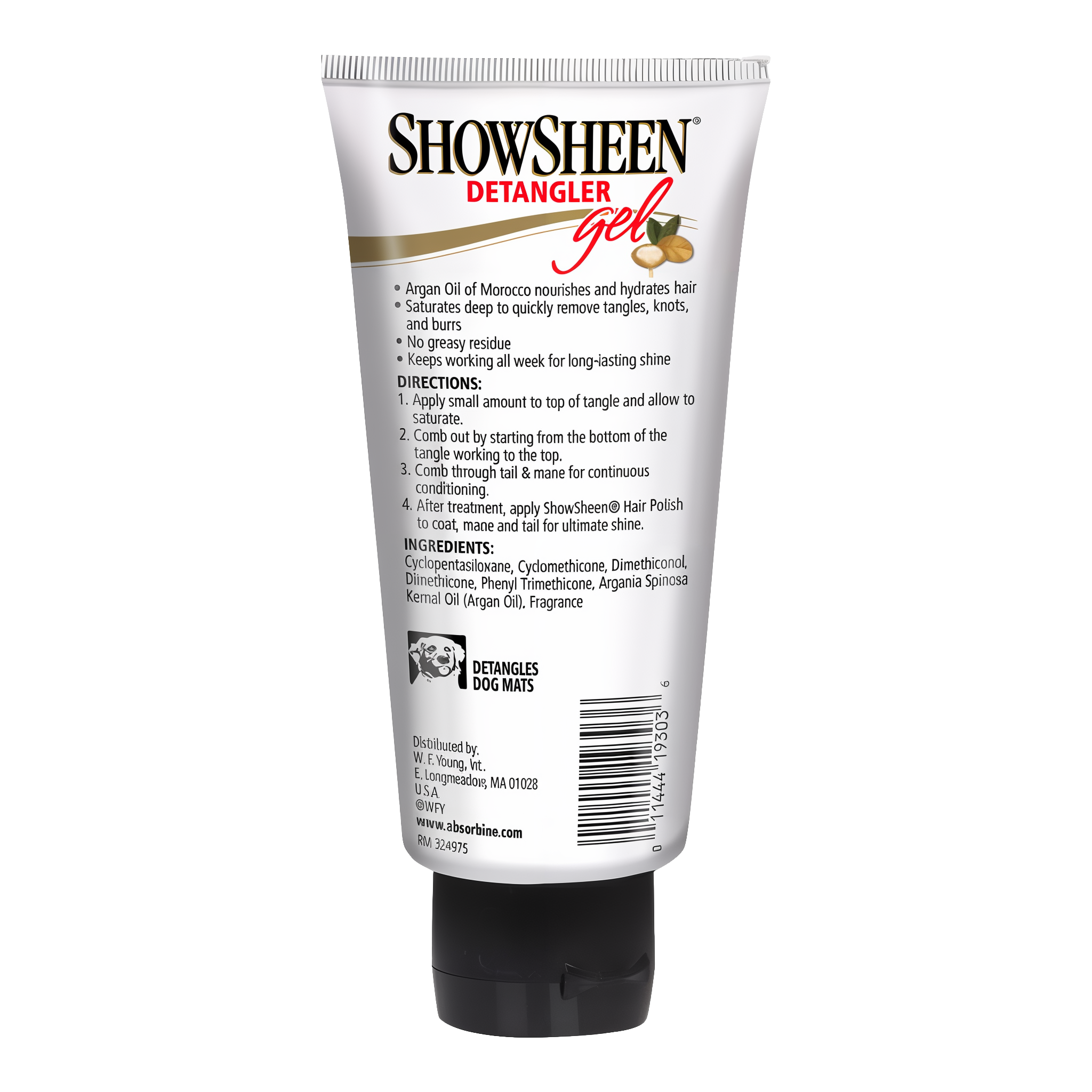 ShowSheen detangler gel with argan oil, tube back