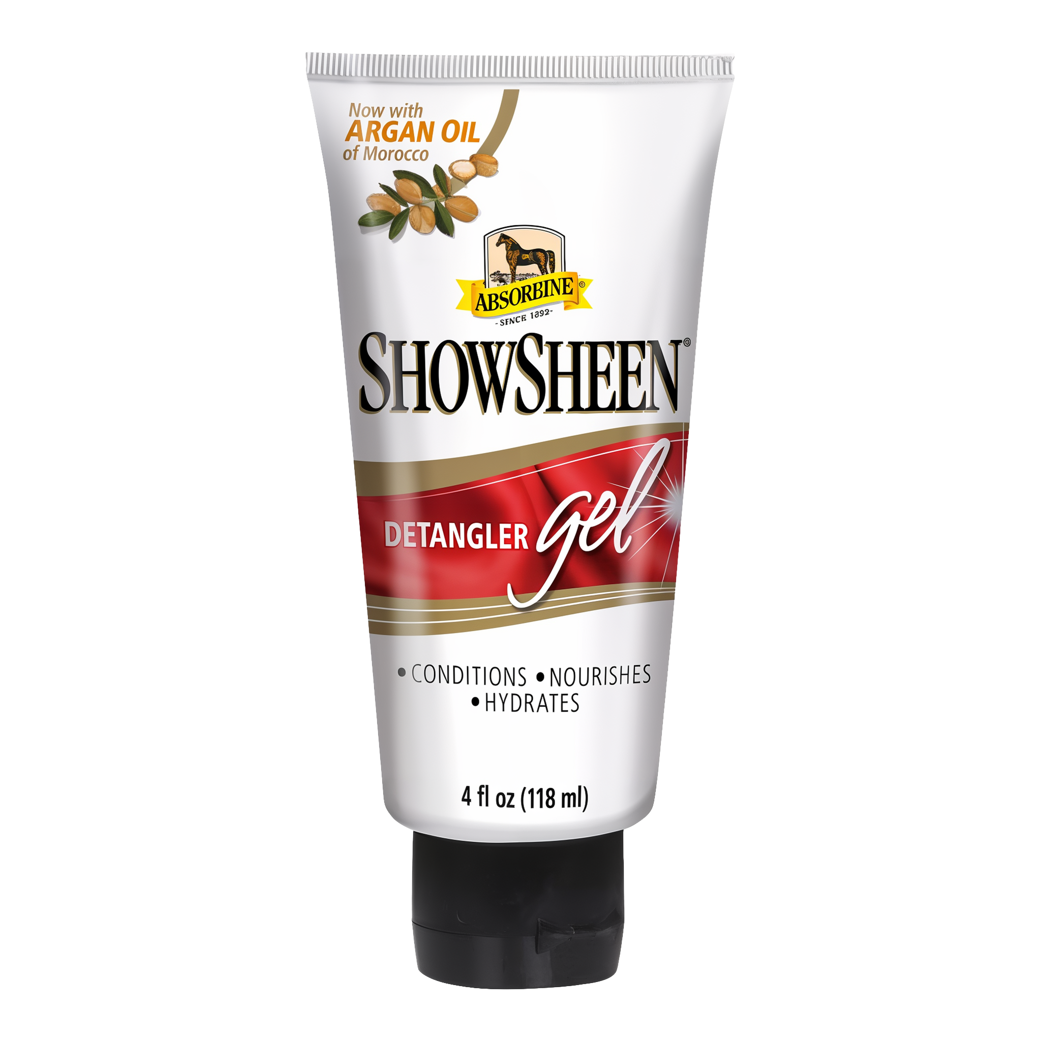 ShowSheen detangler gel with argan oil, 4 oz tube front