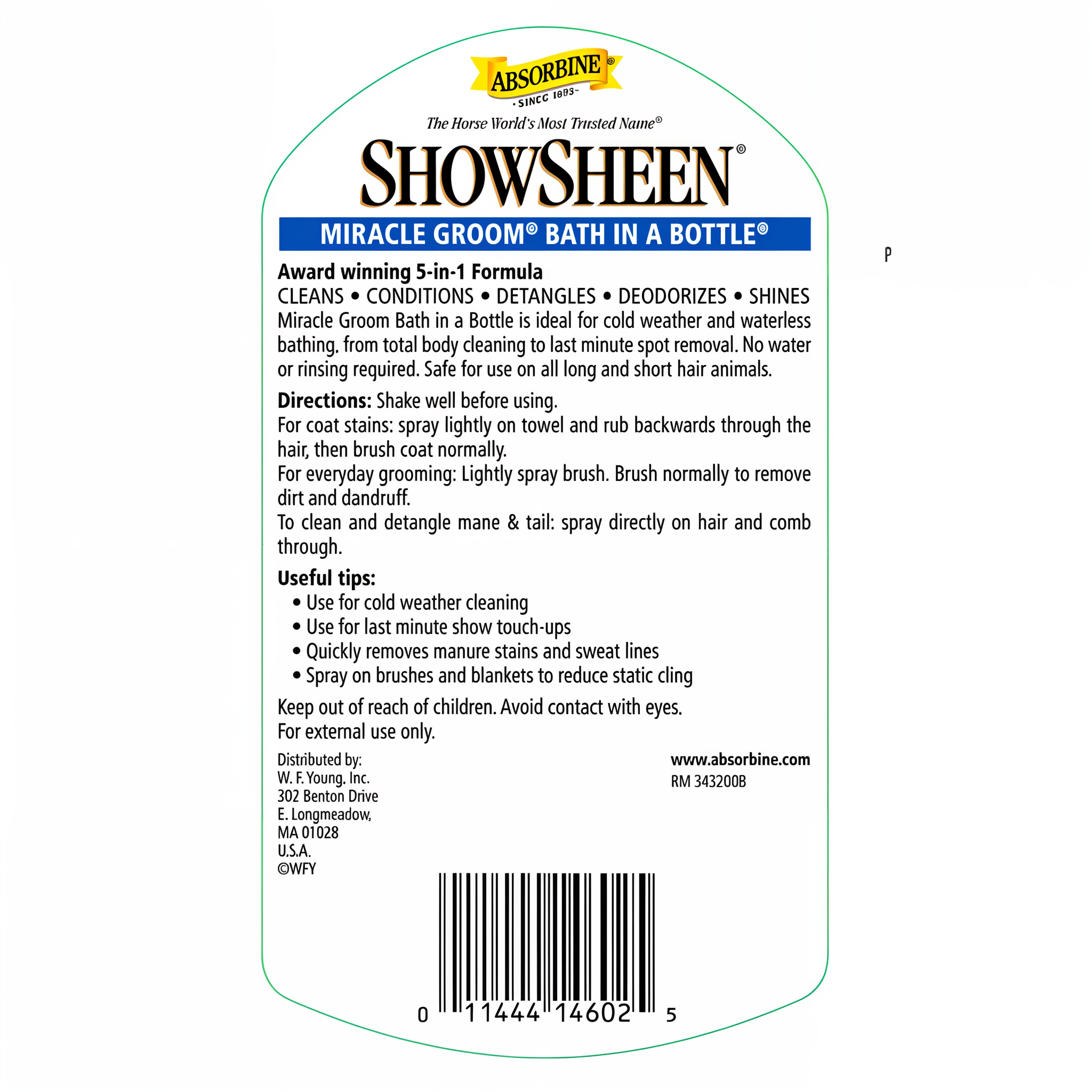 ShowSheen Miracle Groom bath in a bottle, label