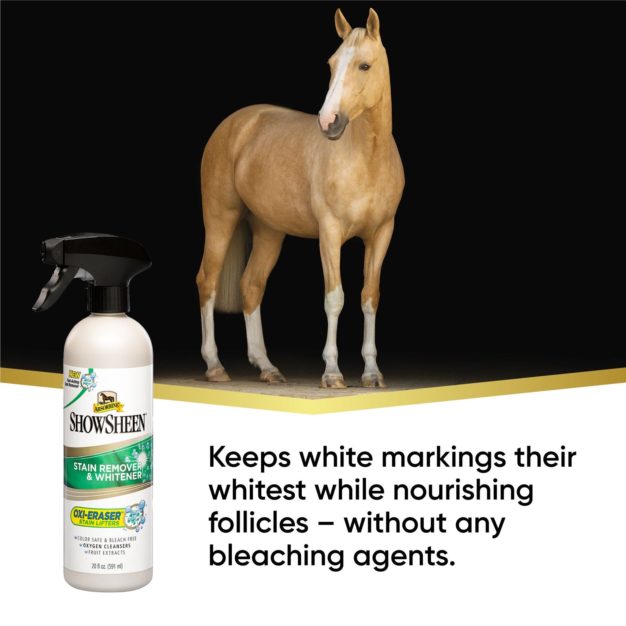 ShowSheen stain remover and whitener, keeps white markings whitest without bleach