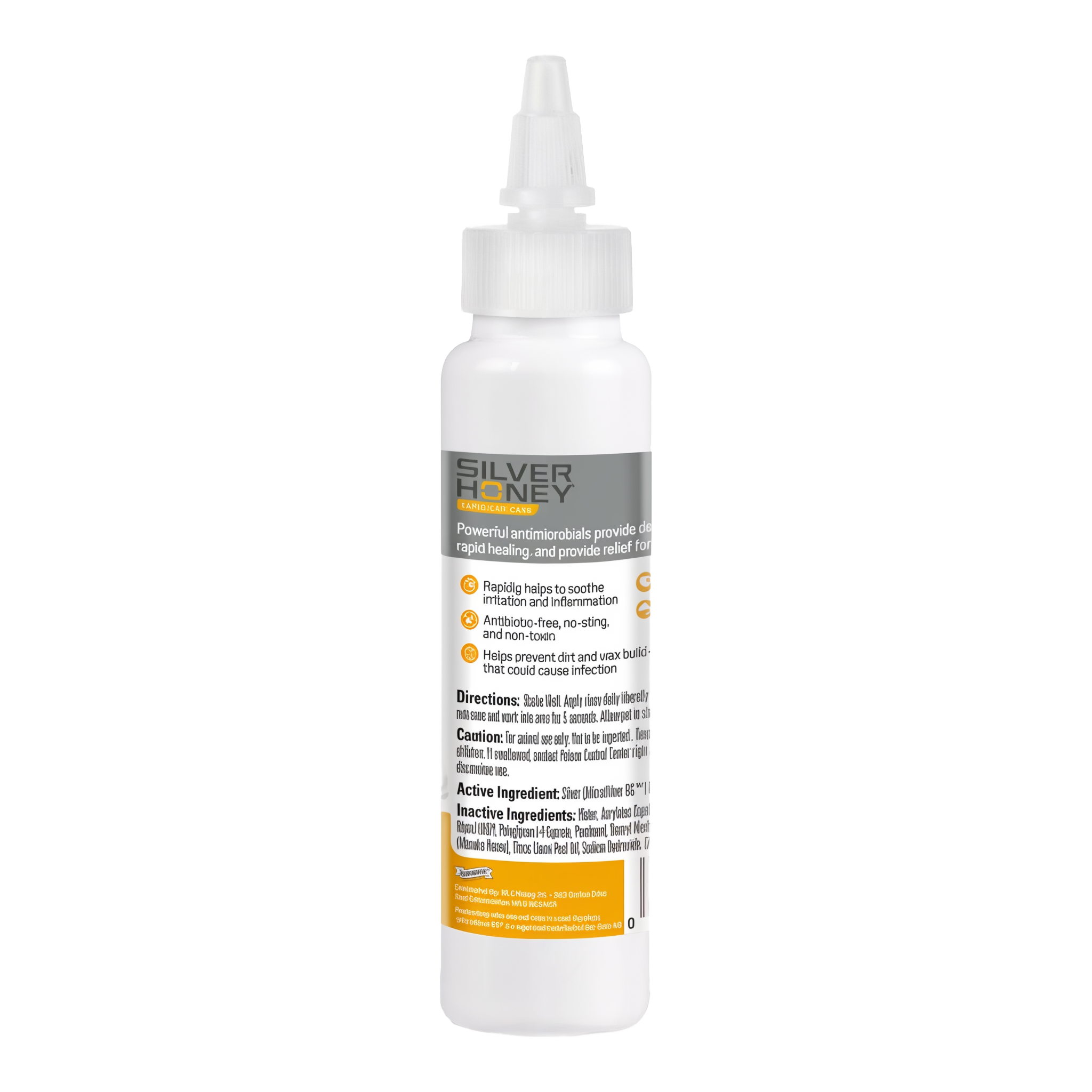 Silver Honey vet strength ear rinse, bottle back