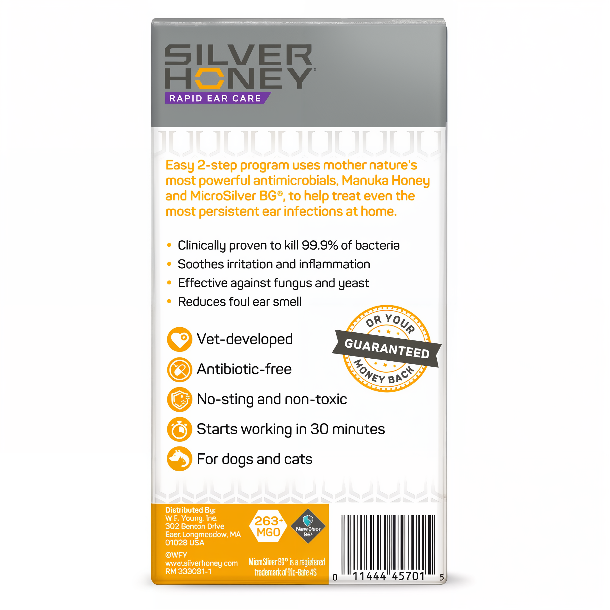 Silver Honey vet strength ear treatment, clinically proven antibiotic-free 2-step program