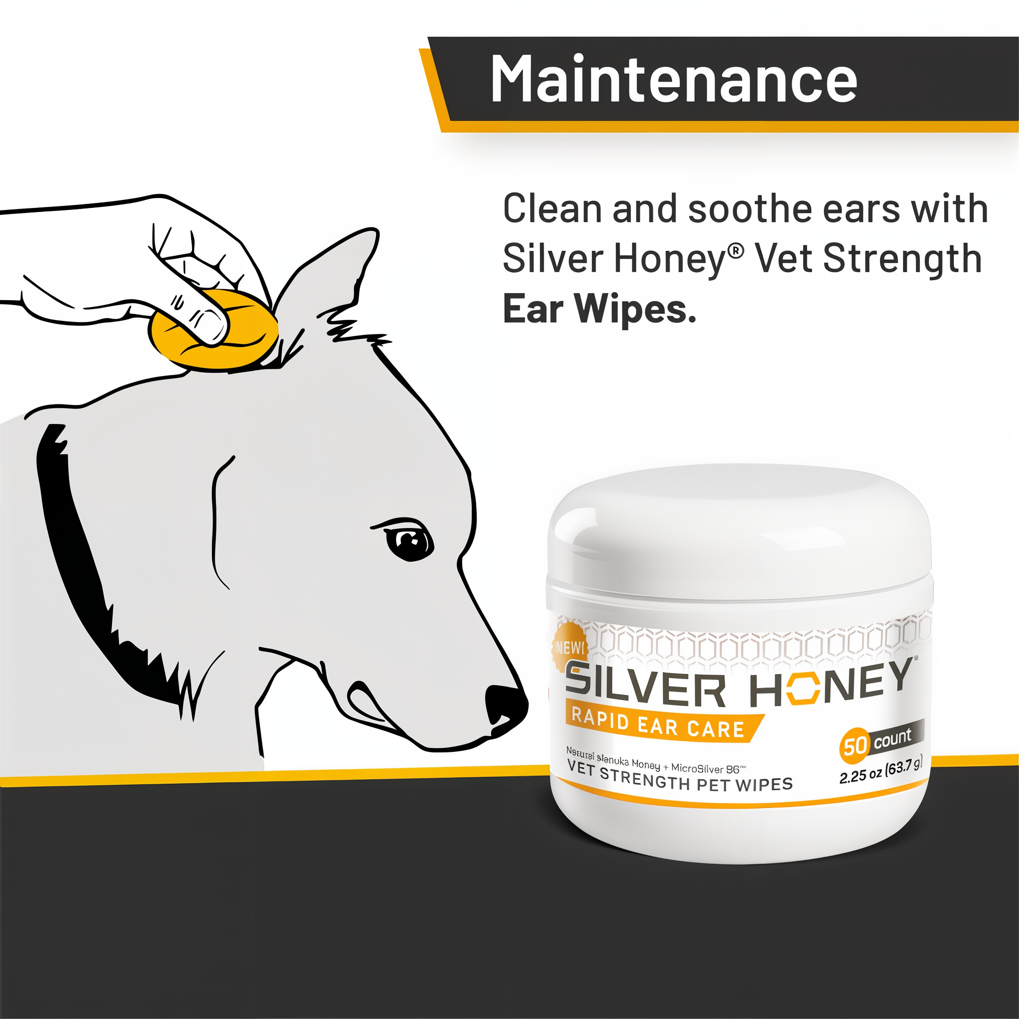 Silver Honey vet strength pet ear wipes, clean and soothe ears for maintenance