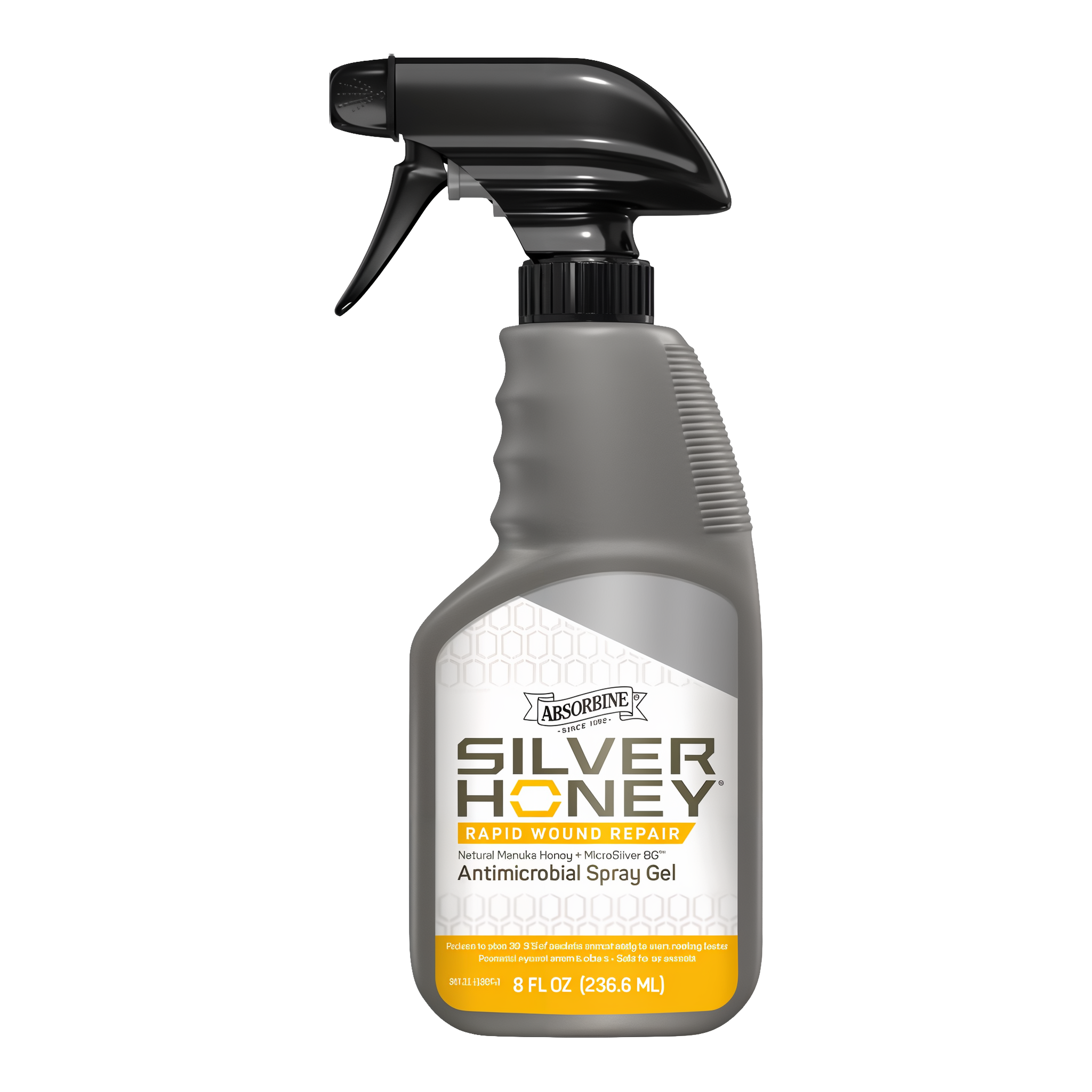 Absorbine Silver Honey Rapid Wound Repair antimicrobial spray gel, 8 oz bottle front