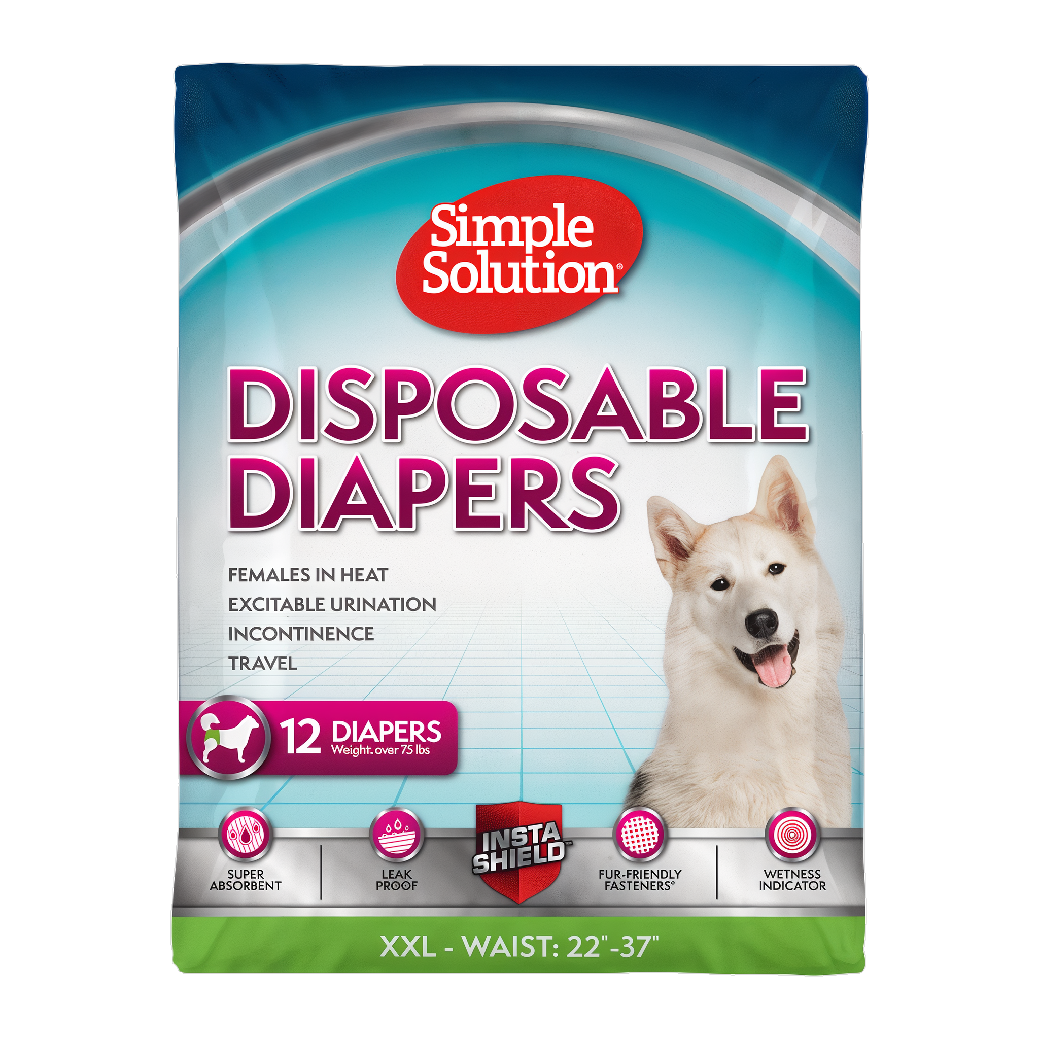 Simple Solution Disposable Female Dog Diapers XXL 12 count bag, waist 22-37 in
