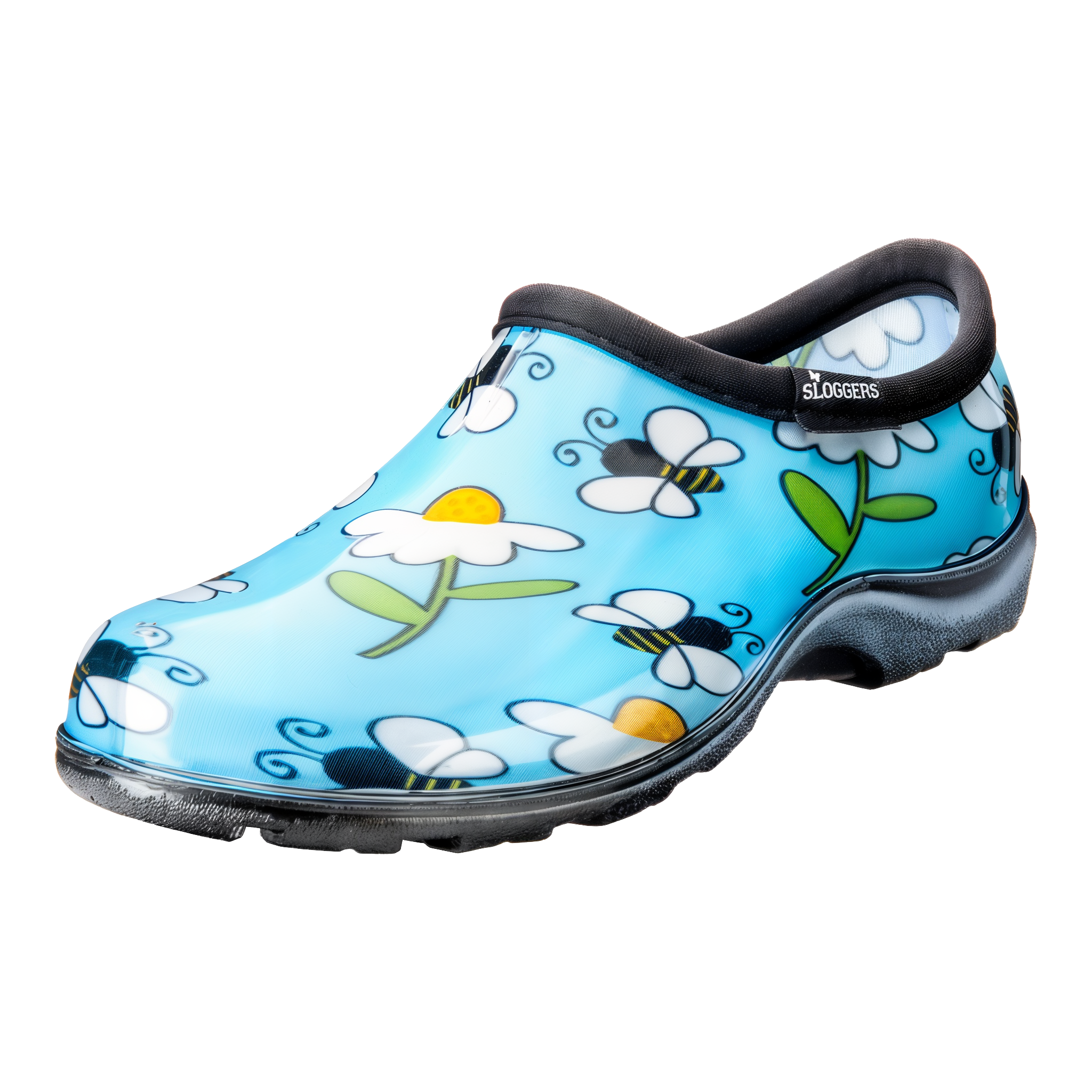 Sloggers Women's Original Garden Shoe in Bee Blue, waterproof slip-on with honey bee print