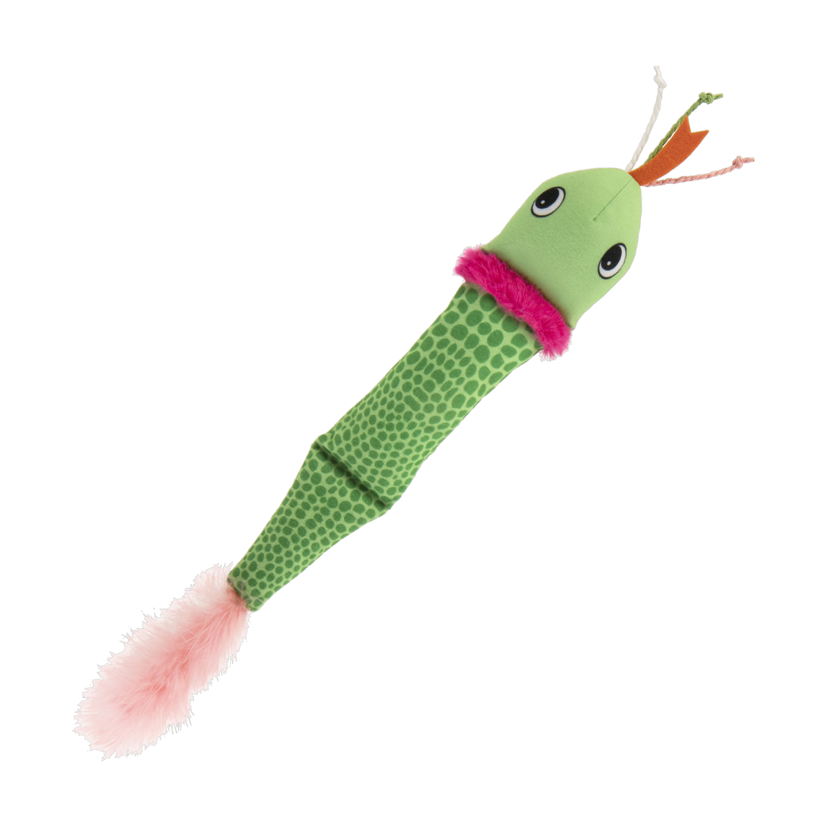 SmartyKat Crinkle Creeper plush snake kicker cat toy with catnip filled feather tail