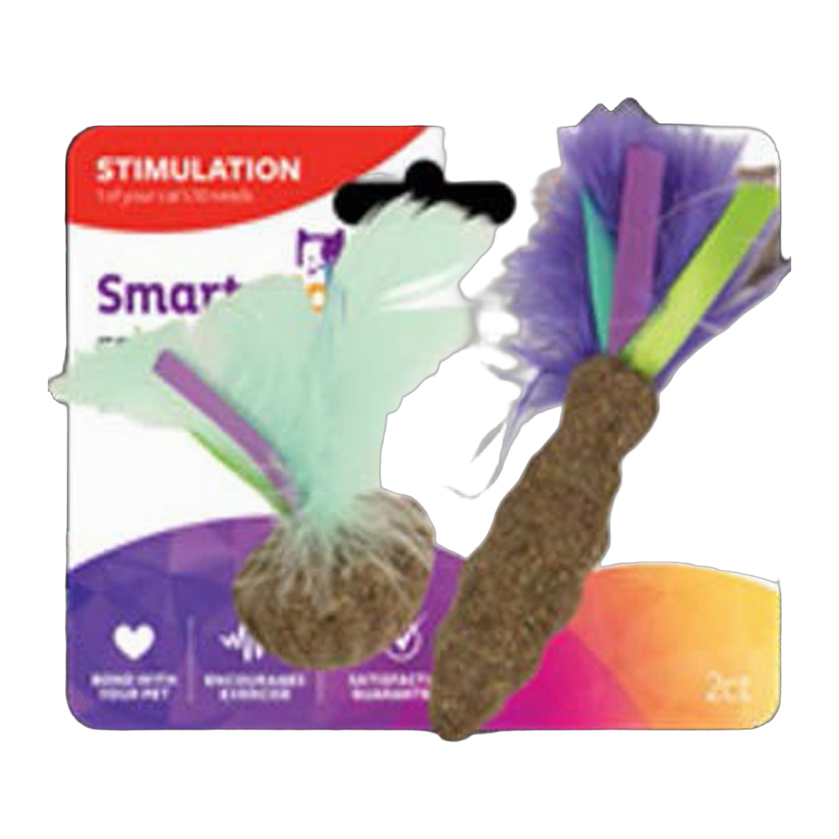 SmartyKat Frisky Fun compressed catnip ball and wand cat toys with feathers, 2 count pack