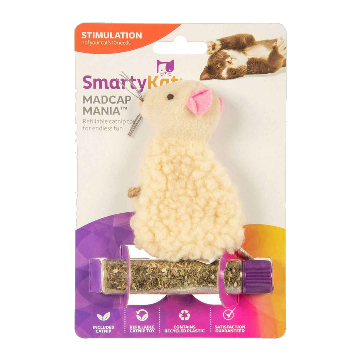 SmartyKat Madcap Mania refillable catnip mouse toy in retail packaging