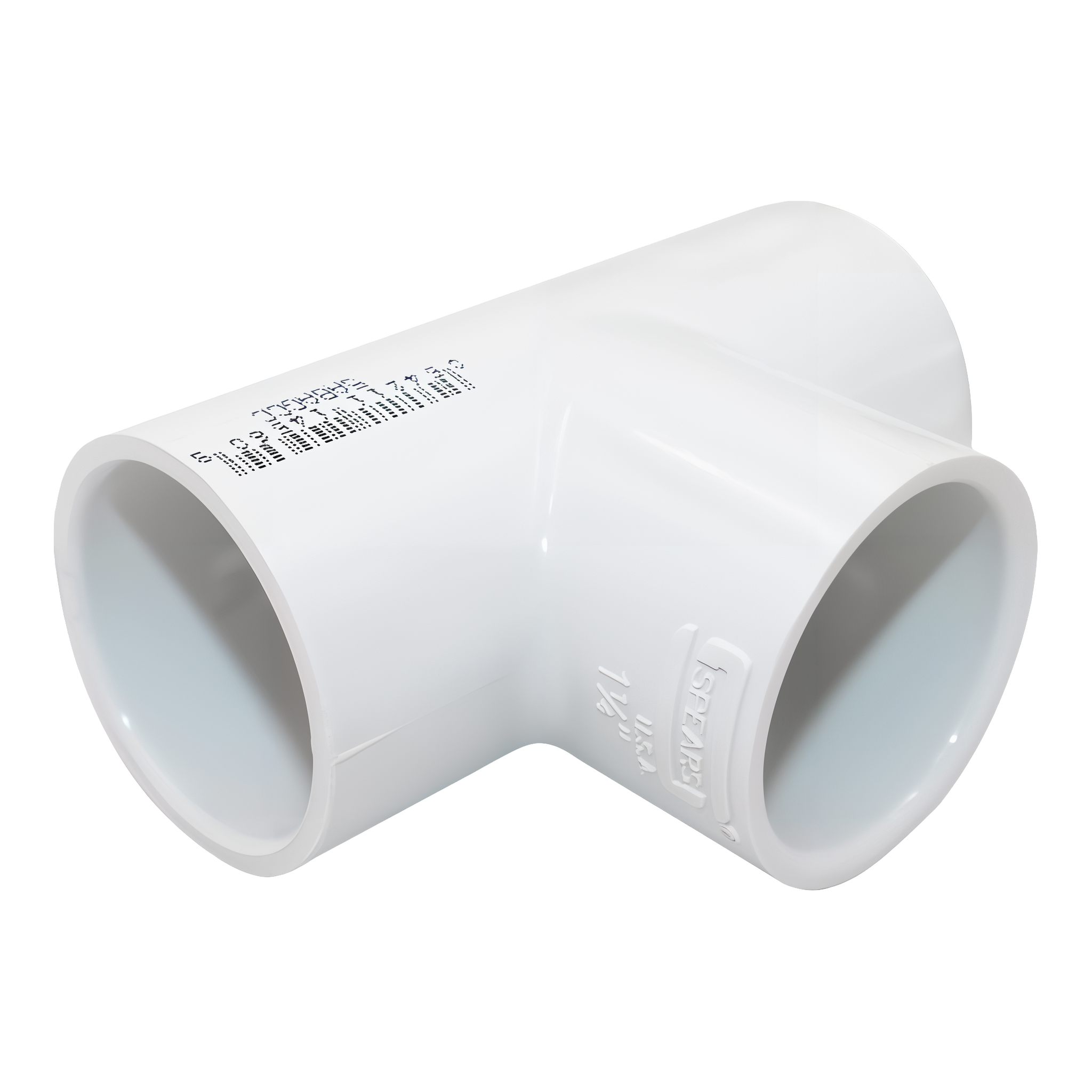 Spears 401 series 3/4 inch PVC tee with three solvent-weld socket ends in T configuration, white schedule 40 molded body with SPEARS USA molded marking