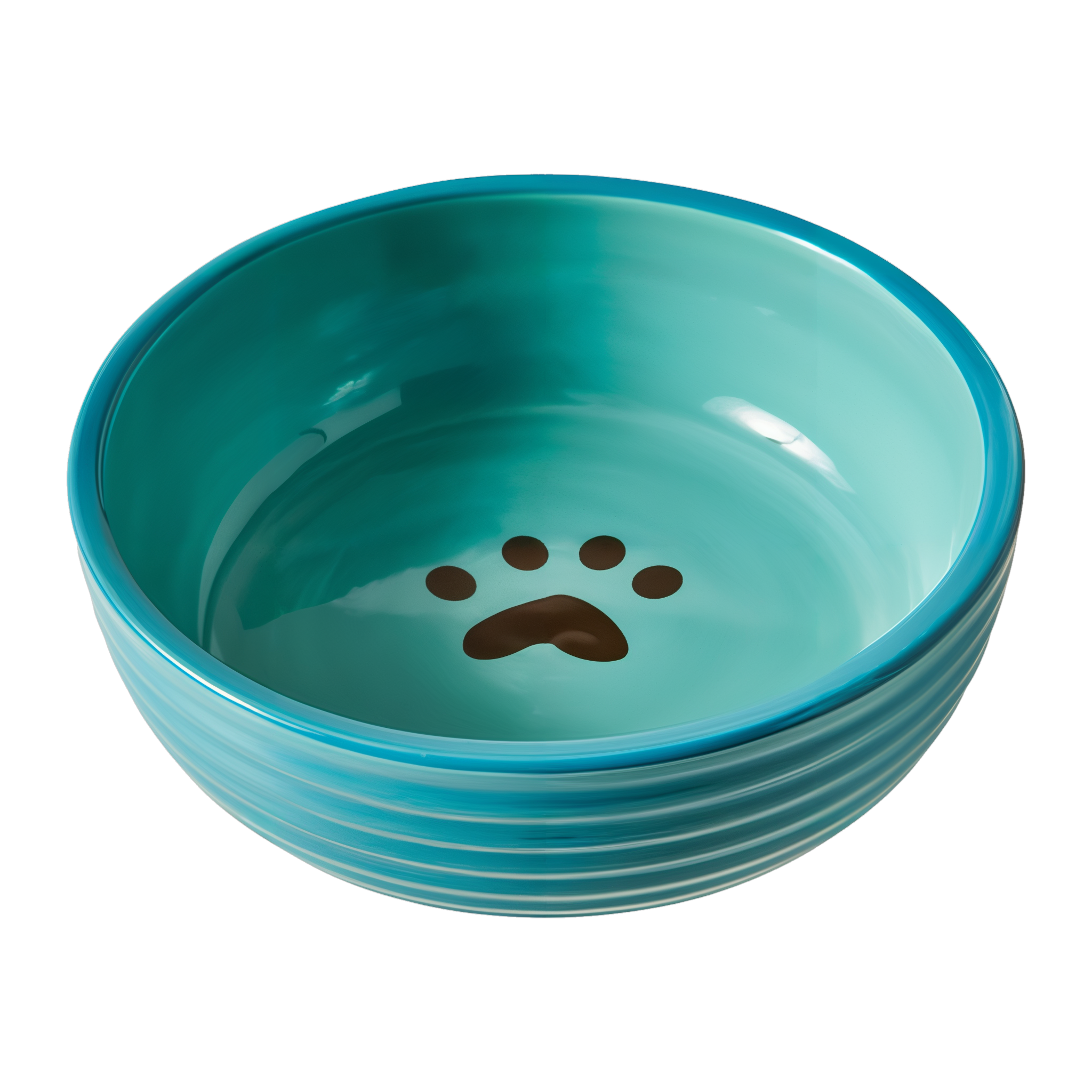 Spot Elegance ribbed dog bowl in aqua with paw print