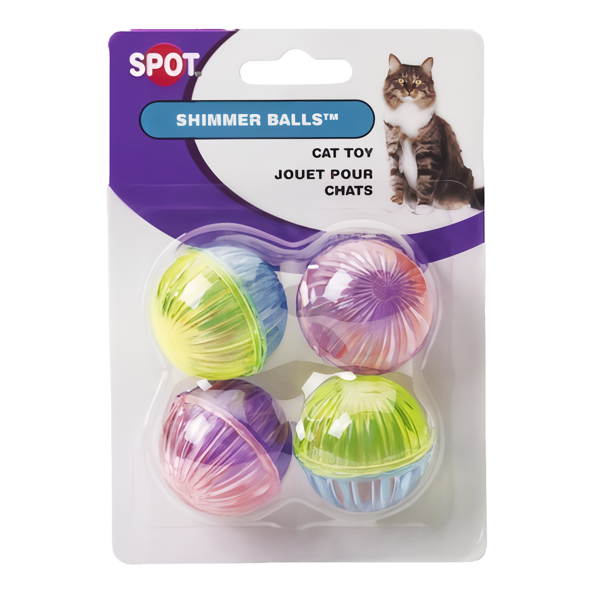 Spot Shimmer Balls Cat Toy 4-Pack in retail packaging