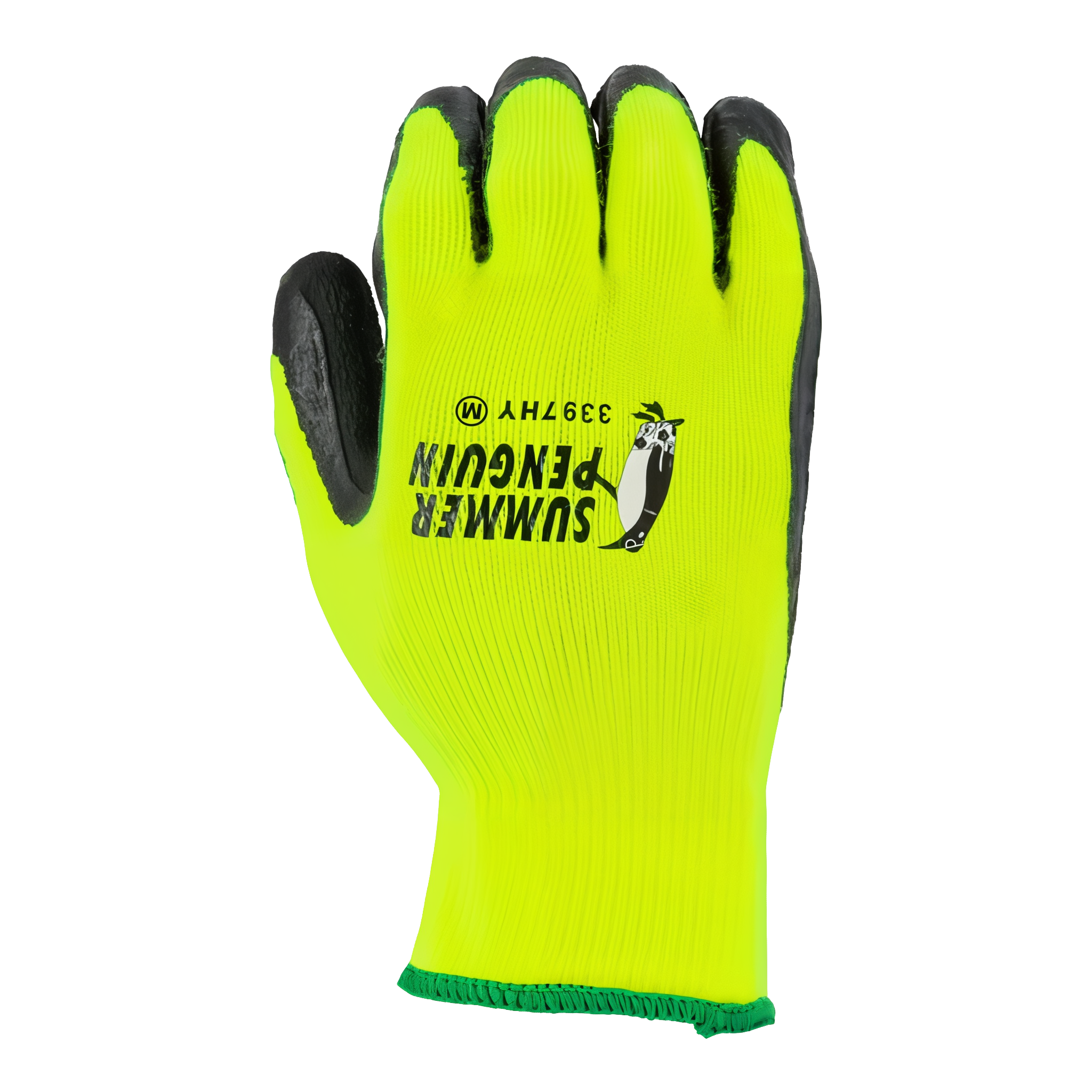 Majestic Summer Penguin glove with crinkled latex palm coating on hi-vis yellow knit liner
