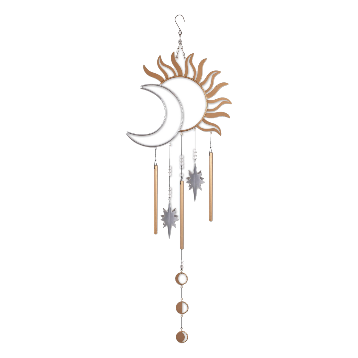 Sunset Vista Designs Eclipse Sun and Moon Wind Chime -- 25.75" chime on white