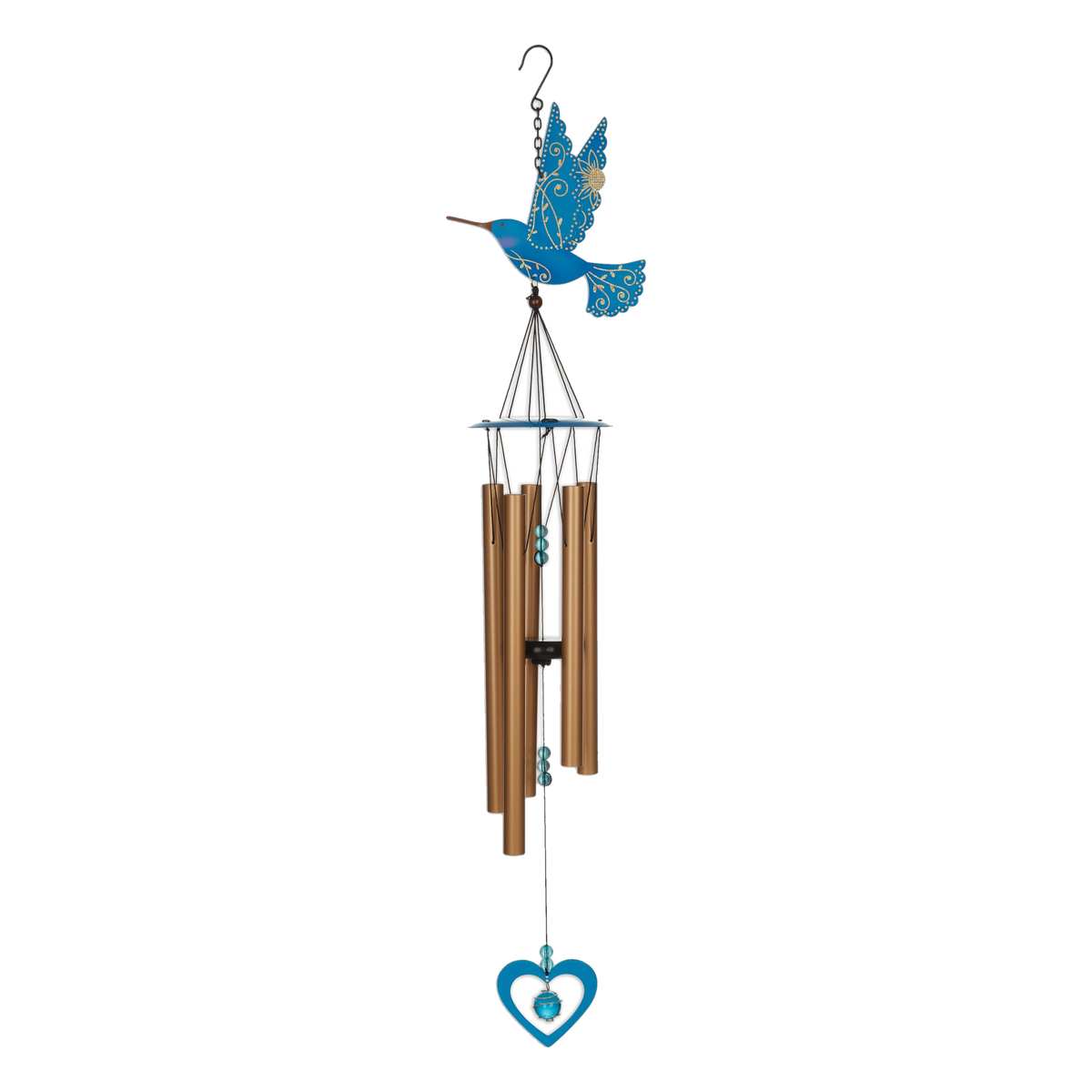 Sunset Vista Designs Gold Hummingbird Wind Chime -- 34" chime on white