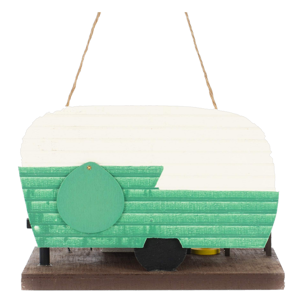 Sunset Vista Designs Happy Campers Welcome Camper Birdhouse -- back view with the round clean-out door