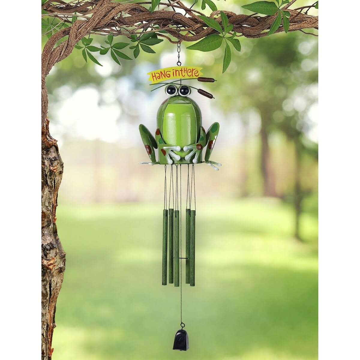 Sunset Vista Designs Happy Frog Wind Chime -- shown hanging from a tree